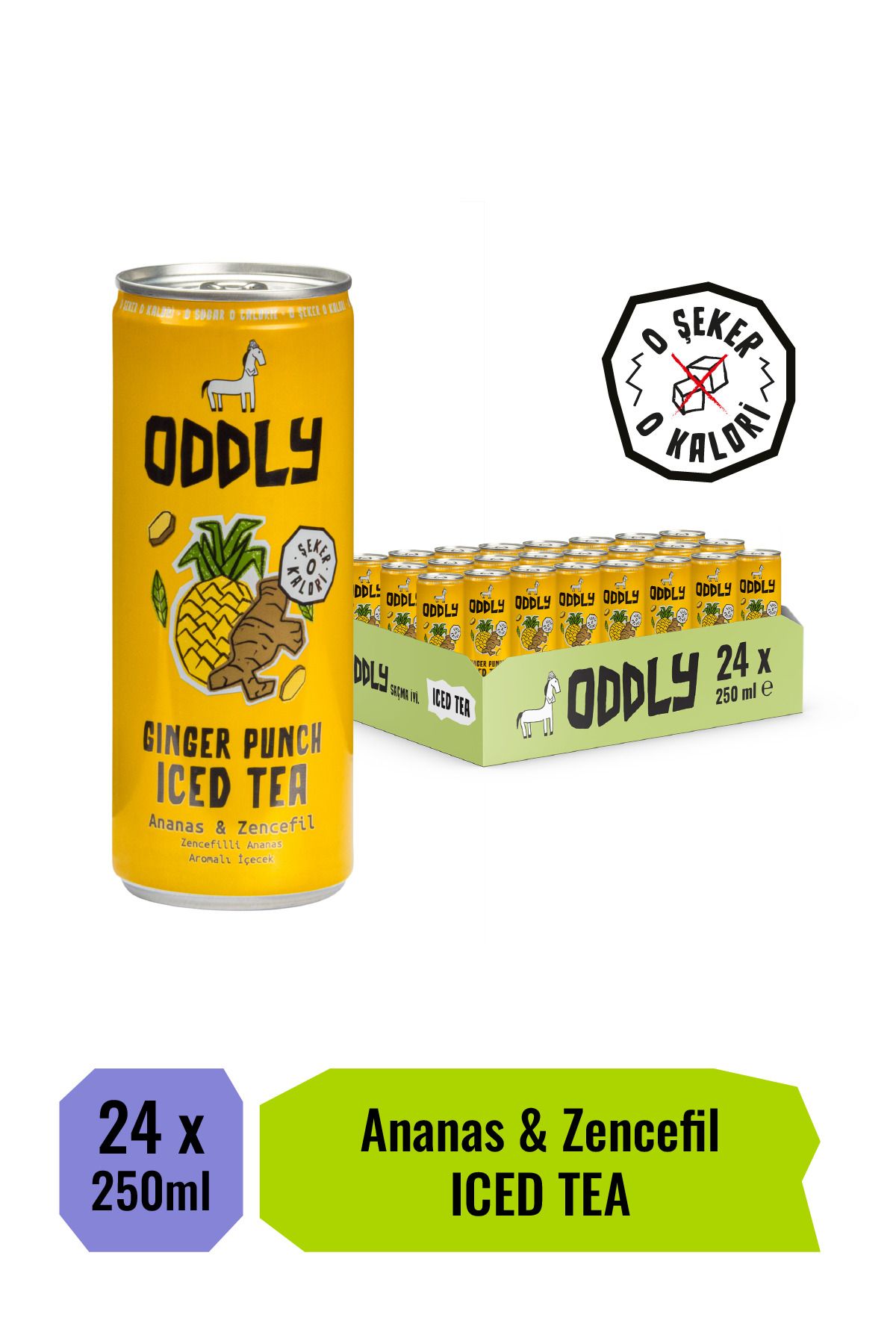 ODDLY GINGER PUNCH SOĞUK ÇAY KUTU YEŞİLÇAY ANANAS ZENCEFİL - 0 ŞEKER & 0 KALORİ 250 ML X 24 ADET