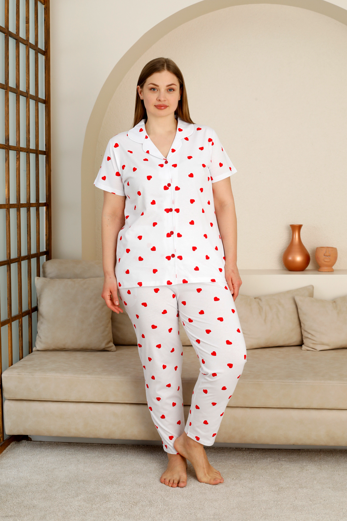 100% Cotton Buttoned Women's Pajamas Set – Comfortable and Stylish Shirt Pajamas Design - Wide Size Range