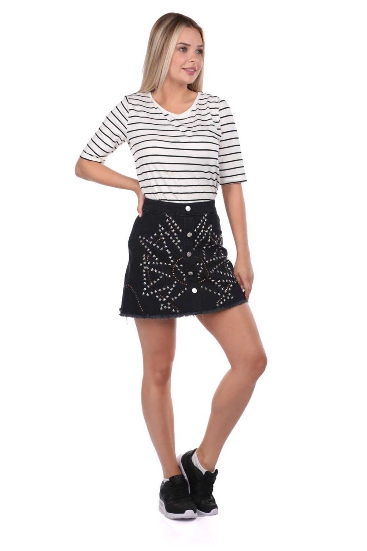 Bluewhite-Blue White Women's Patterned Mini Skirt 3