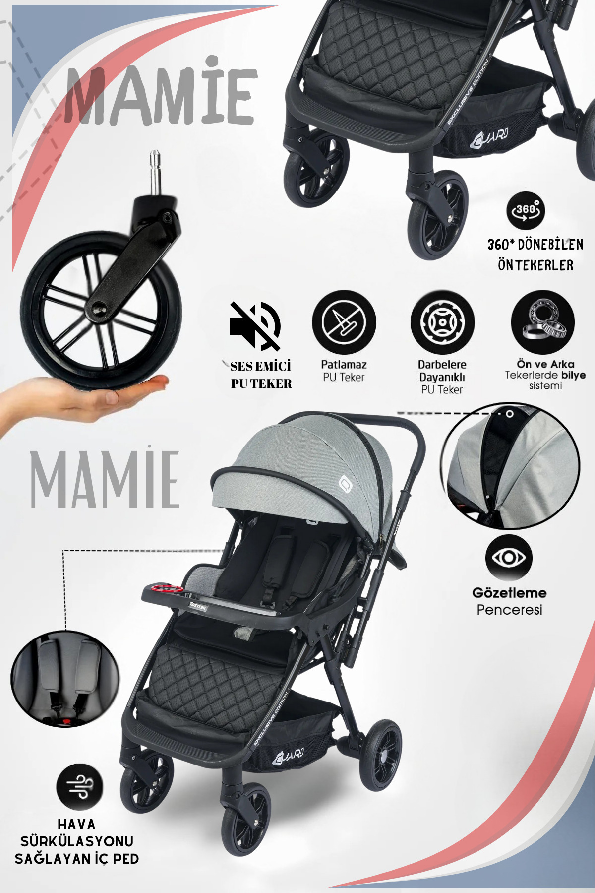 mamie QUARD Lüks Mama Tablalı Çift Yönlü Bebek Arabası fotoğrafı 3 (önizleme)