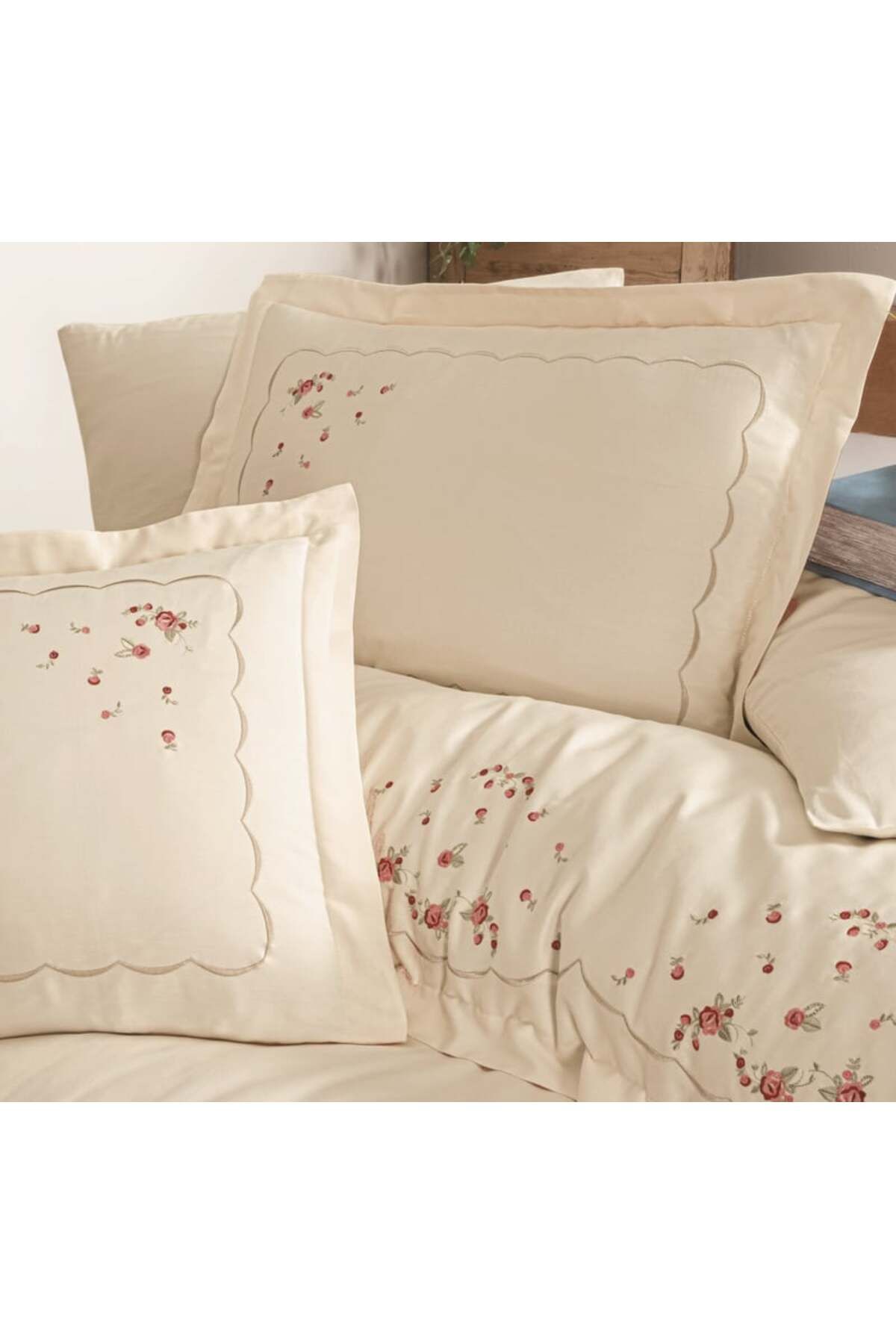 Okya Home-Okya Velmora 100% Cotton Satin Embroidered Bed Linen Set 2