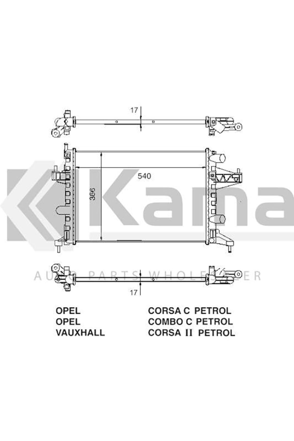 mette 1300236 SU RADYATÖRÜ (KLİMALI) (540x366x17) OPEL CORSA-C (Z1.2XE/Z1.2XEP/Z1.4XEP) 01-