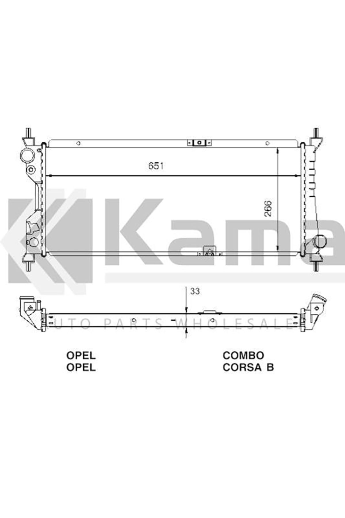 mette 1300151 SU RADYATÖRÜ (650x266x33) OPEL COMBO-B (1.7D DİZEL) 94-01 / CORSA-B (1.5D/1.5TD/1.7D) 93-00