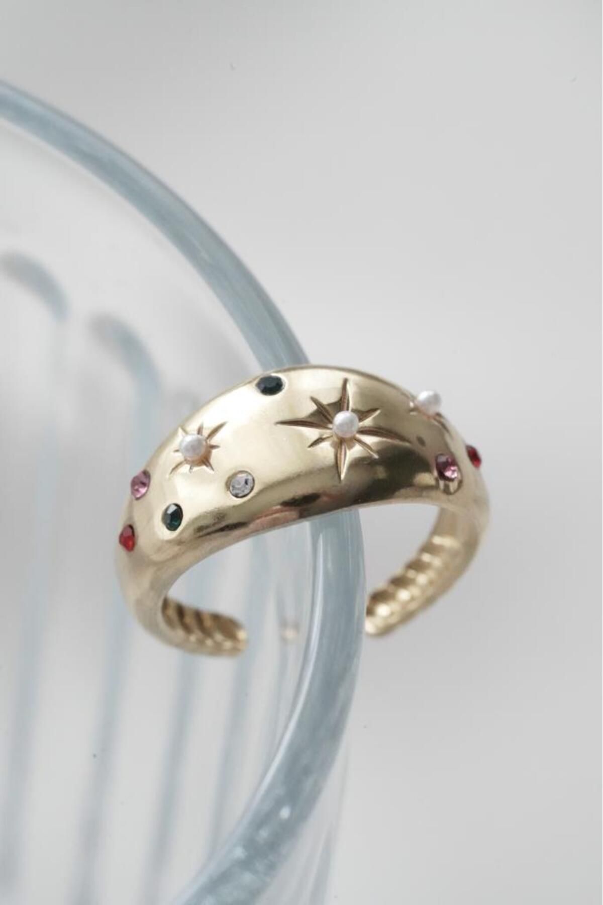 AŞIK ACCESSORIES-Adjustable Pearl Star Detailed Ring 1