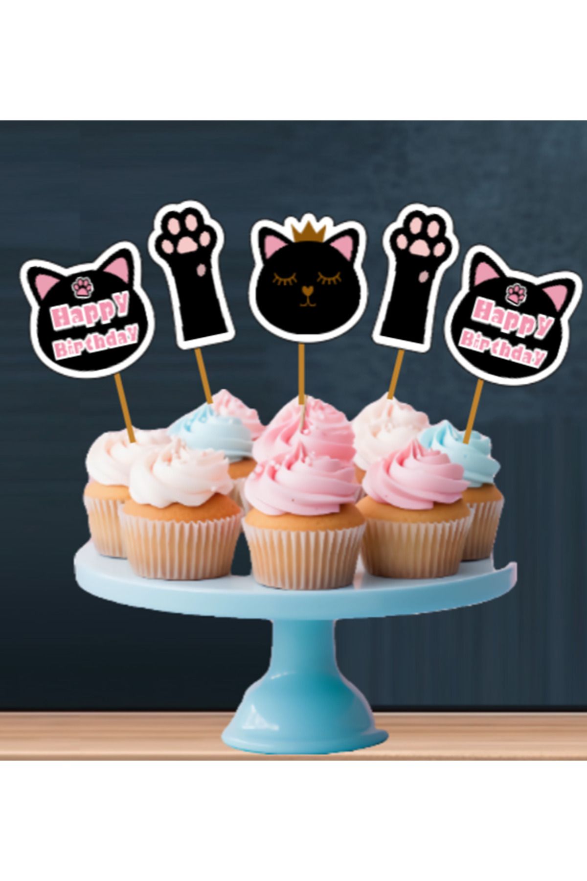 Hiras Dizayn-15 Black Cat Themed Birthday Cupcake Toothpicks 1