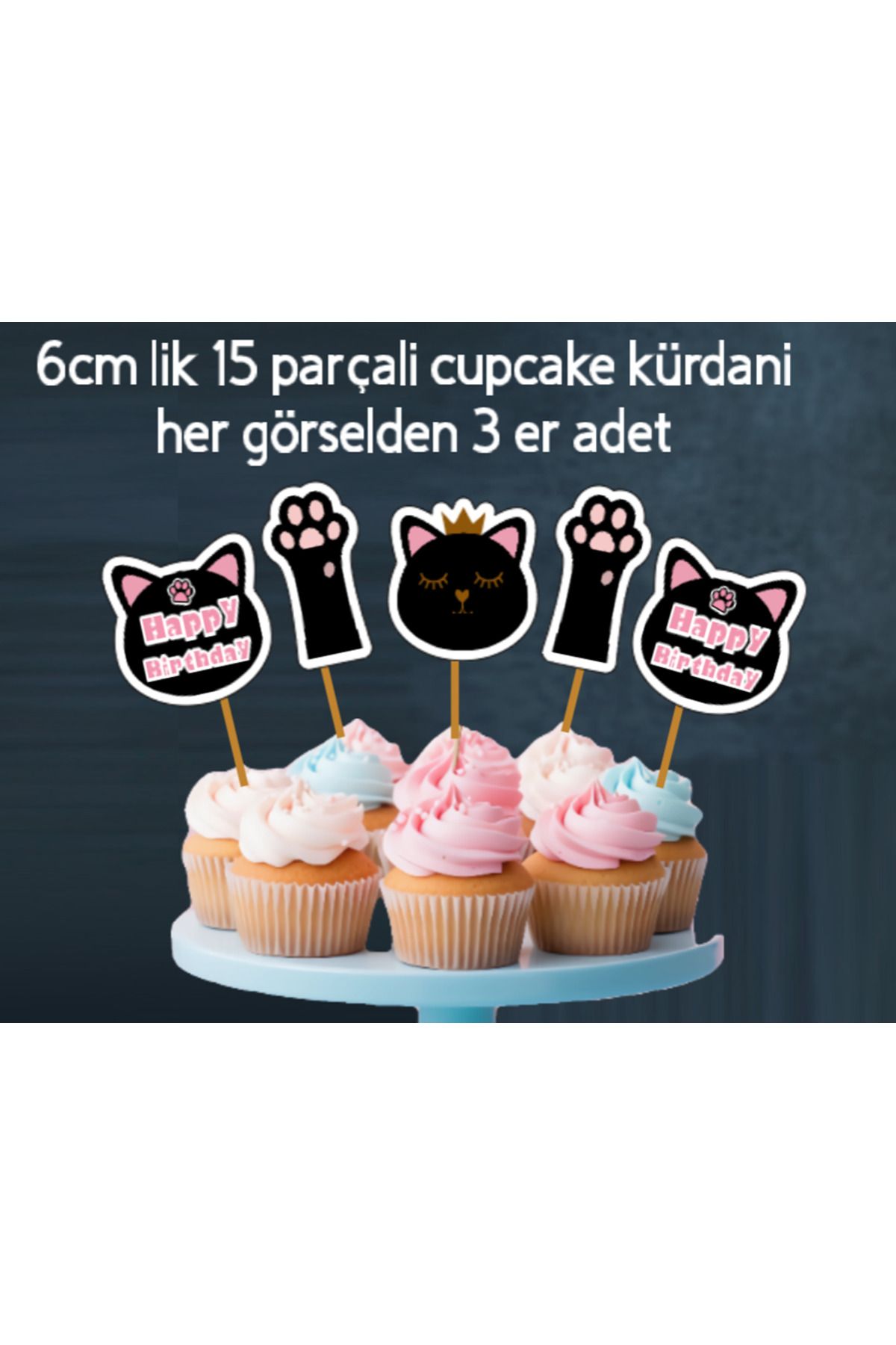 Hiras Dizayn-15 Black Cat Themed Birthday Cupcake Toothpicks 2