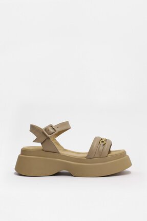 NILUFARR Julicka Nude Hakiki Deri Kalın Tabanlı Kadın Sandalet