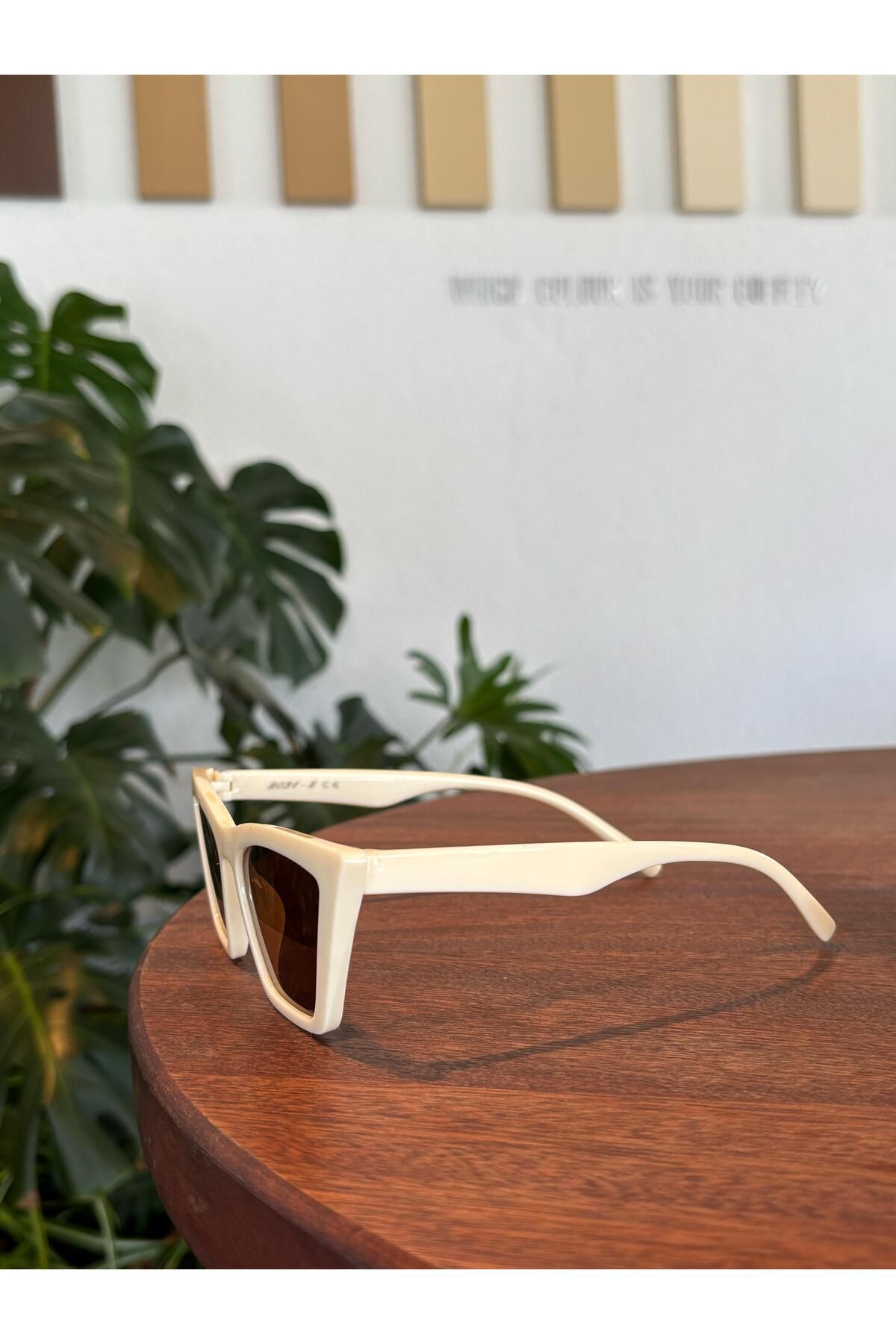 funeyes-Cat Eye Slanted Brown Cream Glasses Sunglasses Uv400 Case Cloth Gift 5