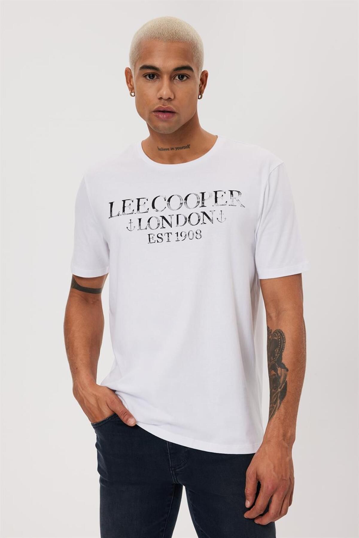 تی شرت سفید مردانه Cador O Yaka Lee Cooper
