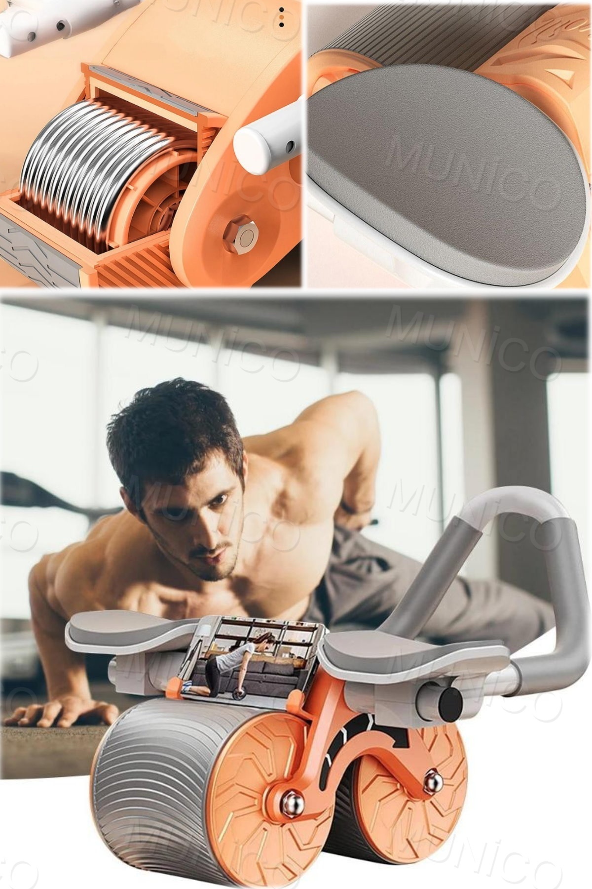 Munico Otomatik geri tepme karın tekerleği yastıklı şınavlı karın tekerleği düz tip kas germe silindiri