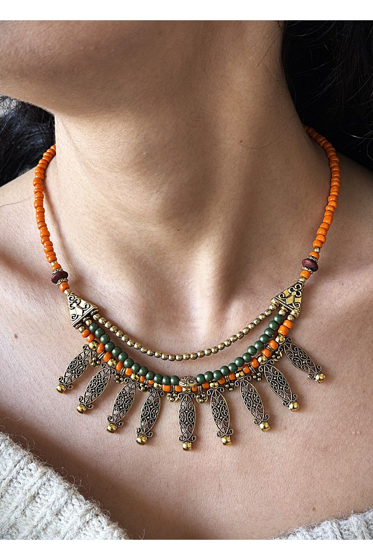 dela otantik-Authentic Women's Necklace Handmade Ethnic Design Jewelry Beaded Multiple Indian Bohemian Boho Necklace Jewelry 1