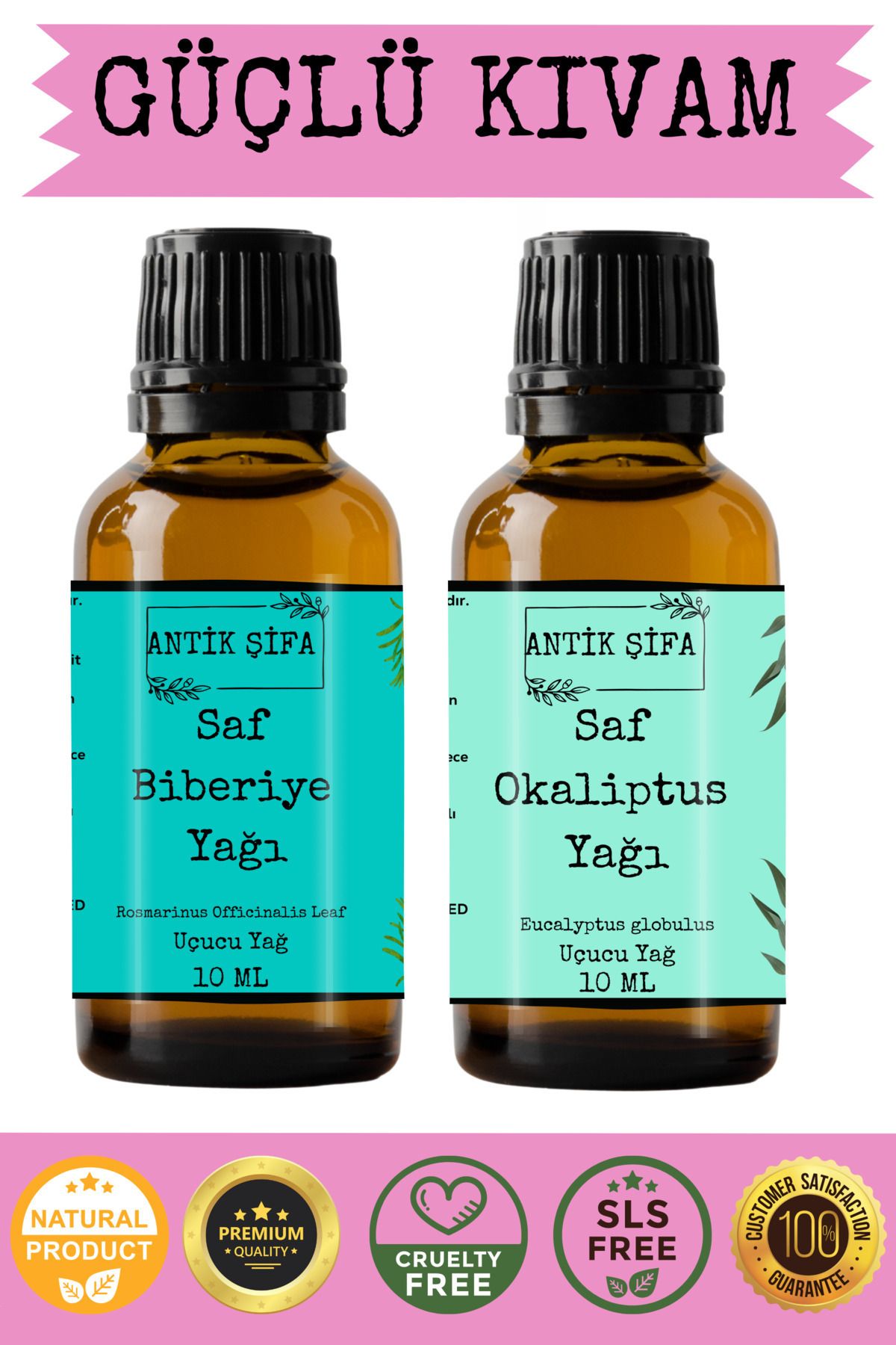 روغن رزماری و اسانس اکالیپتوس (10 میلی لیتر + 10 میلی لیتر) - 100٪ خالص رقیق نشده Antik Şifa