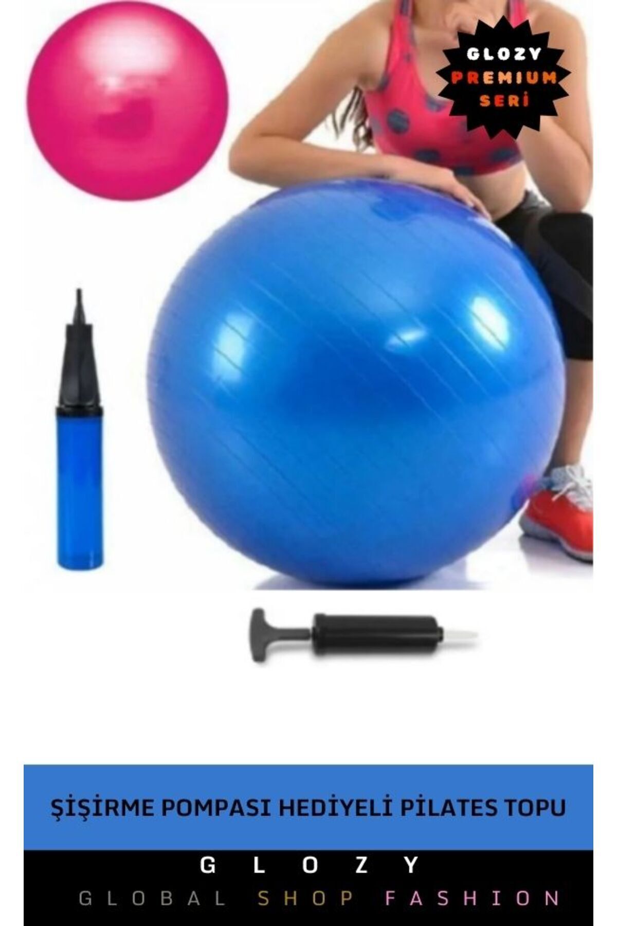 GLOZY Premium Seri Profesyonel Mini 20cm Esnek Sağlam Şişirme Pompa Hediyeli Dayanıklı Pilates Topu