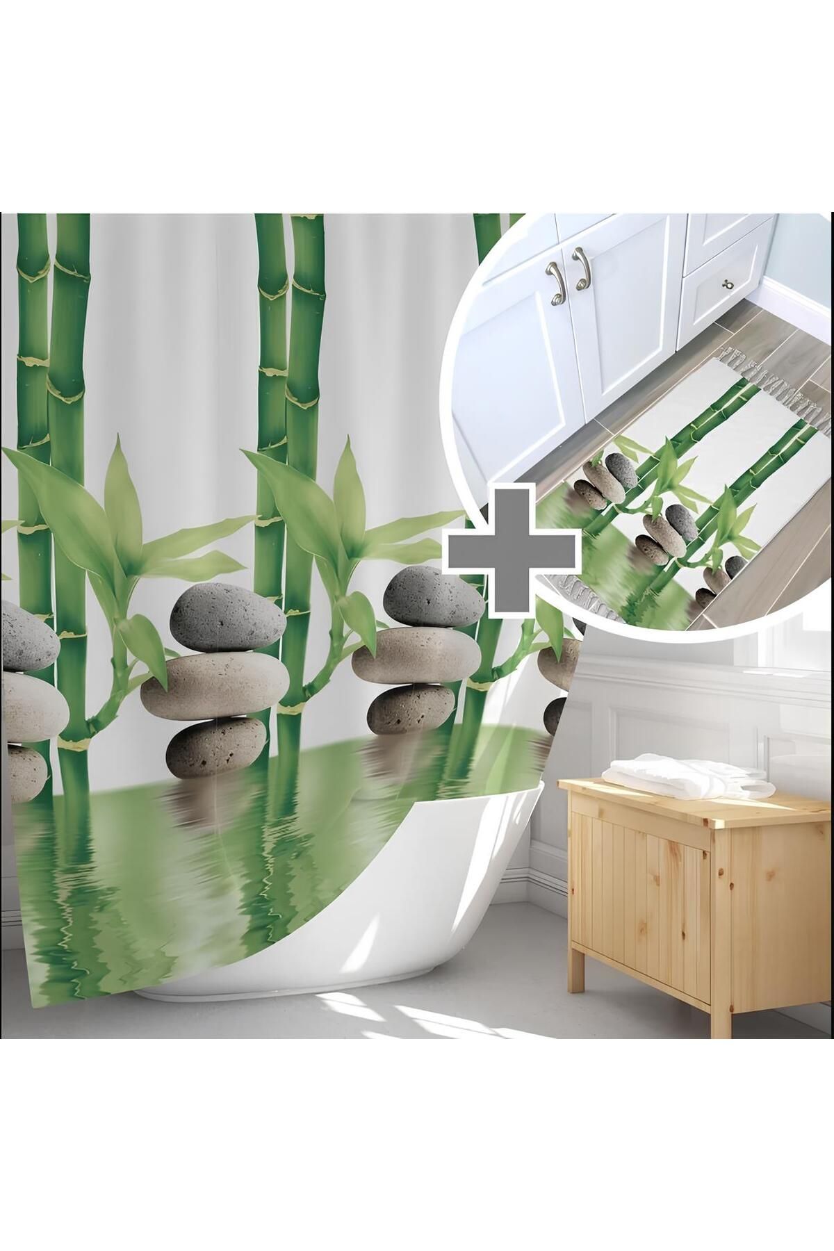 Zethome Banyo Paspas Ve Tek Kanat Duş Perdesi 1x120x200 Set Banyo Halısı 10056