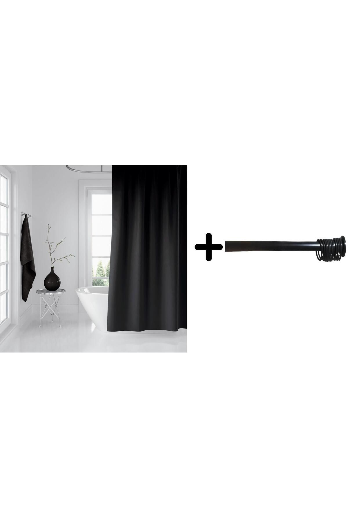 Zethome Banyo Perdesi Siyah Duş Perdesi 180x200 Perde Borusu Askı Aparatı 120x200 Hediyeli Siyah