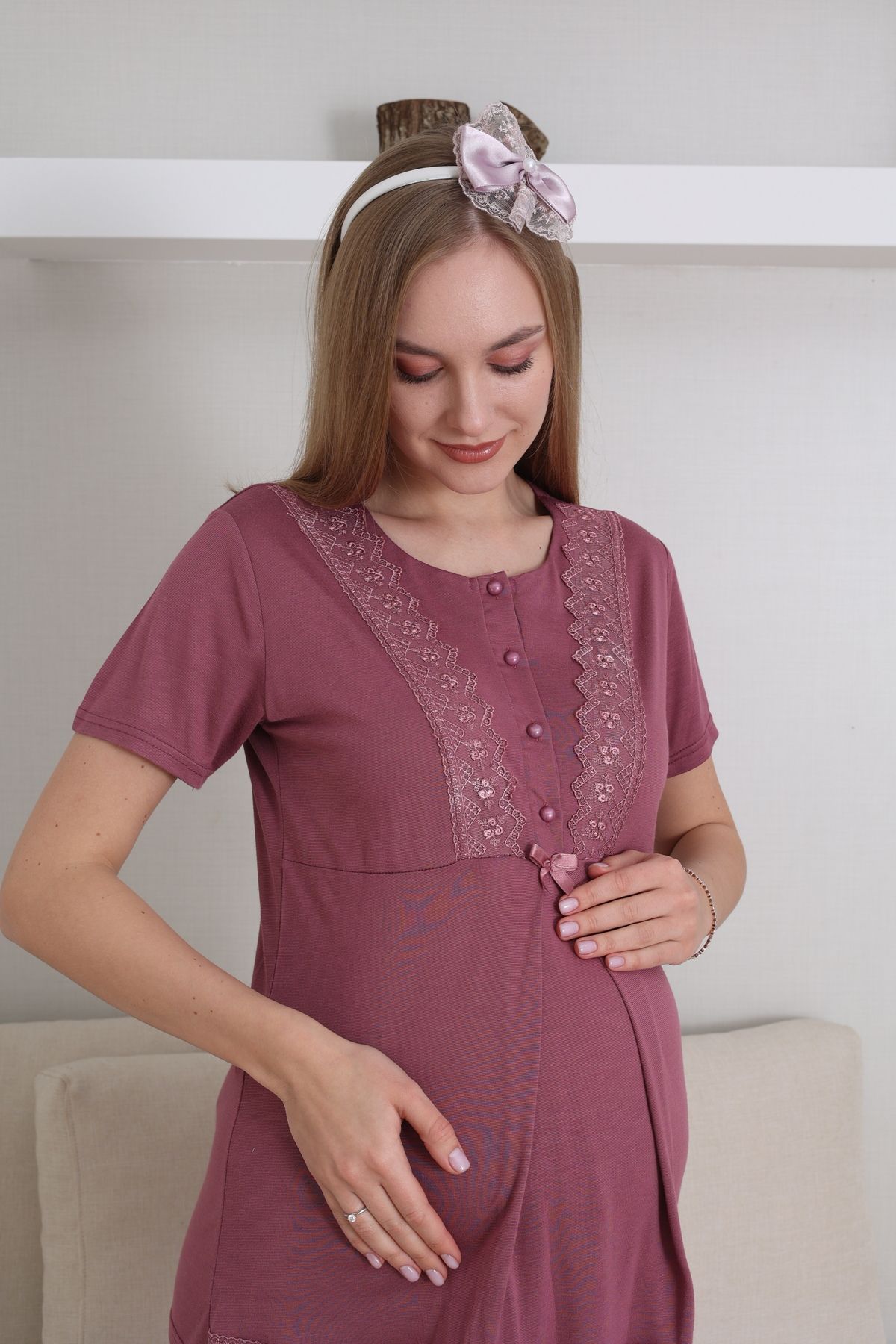 EM&FA TEKSTİL-Maternity Maternity Dressing Gown Nightgown Pajamas Set 6