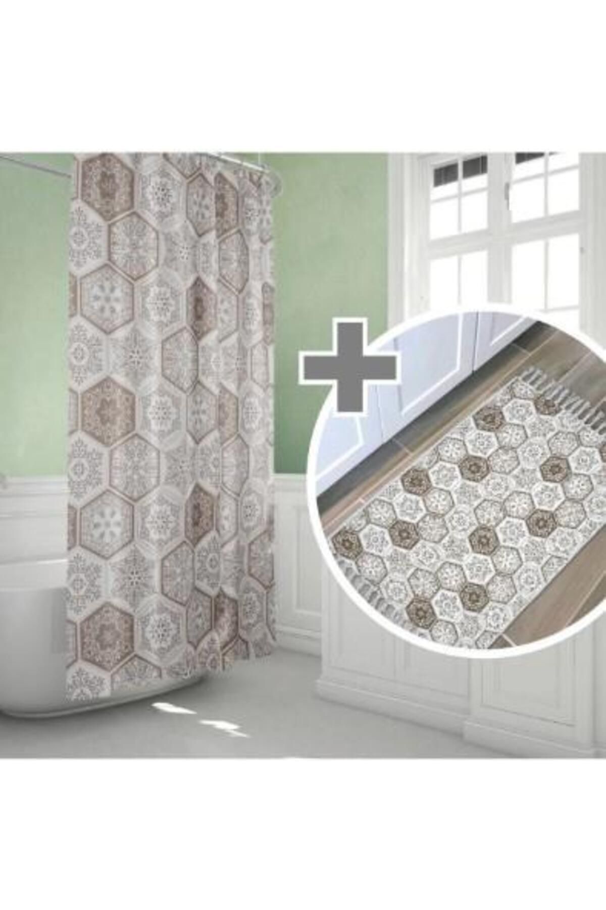 Zethome Banyo Paspas Ve Tek Kanat Duş Perdesi 1x120x200 Set Banyo Halısı 2345