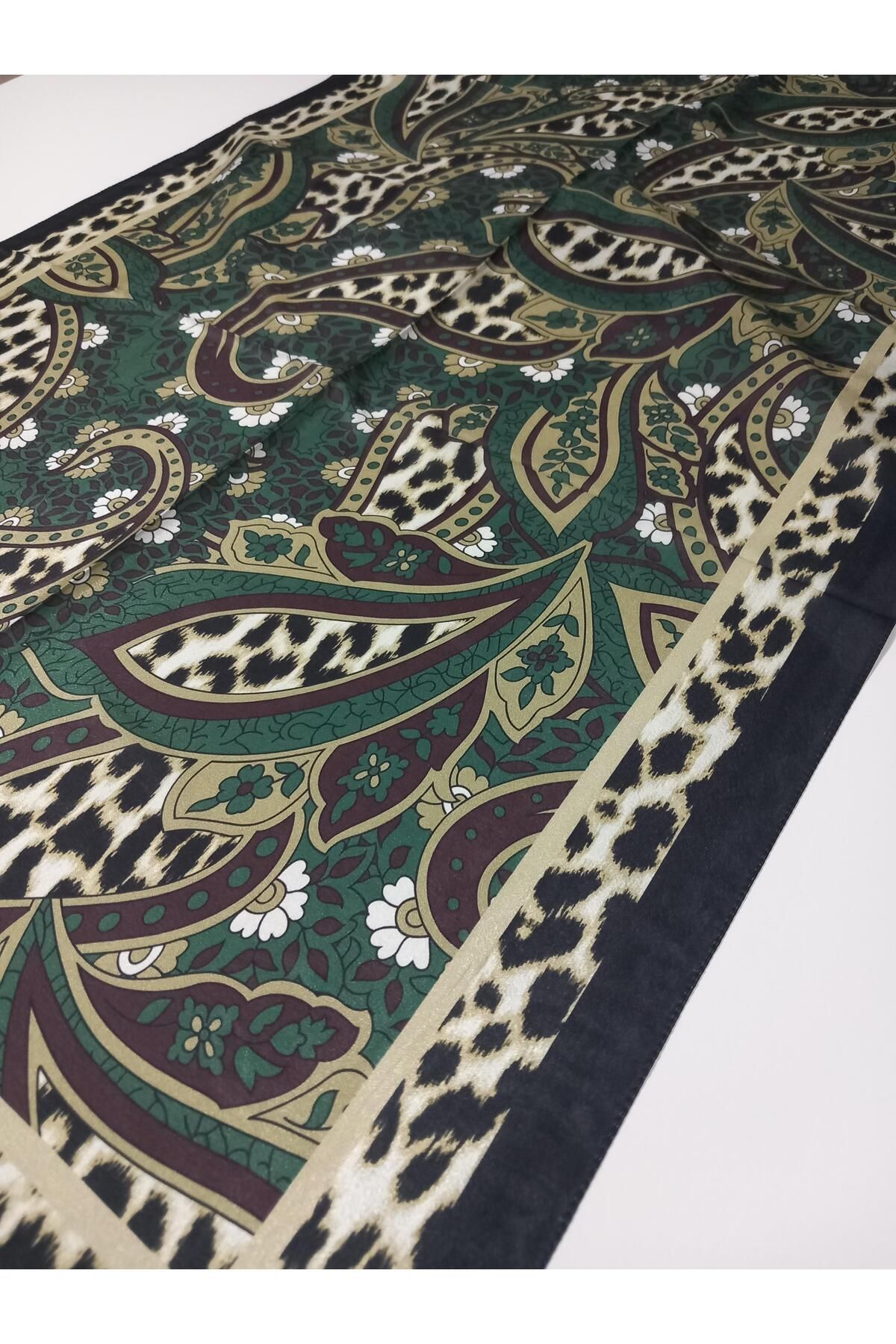 HAREM SCARF-Brisa Digital Emerald Green Leopard Ethnic Pattern Shawl-7503-535-Kvs0579 3