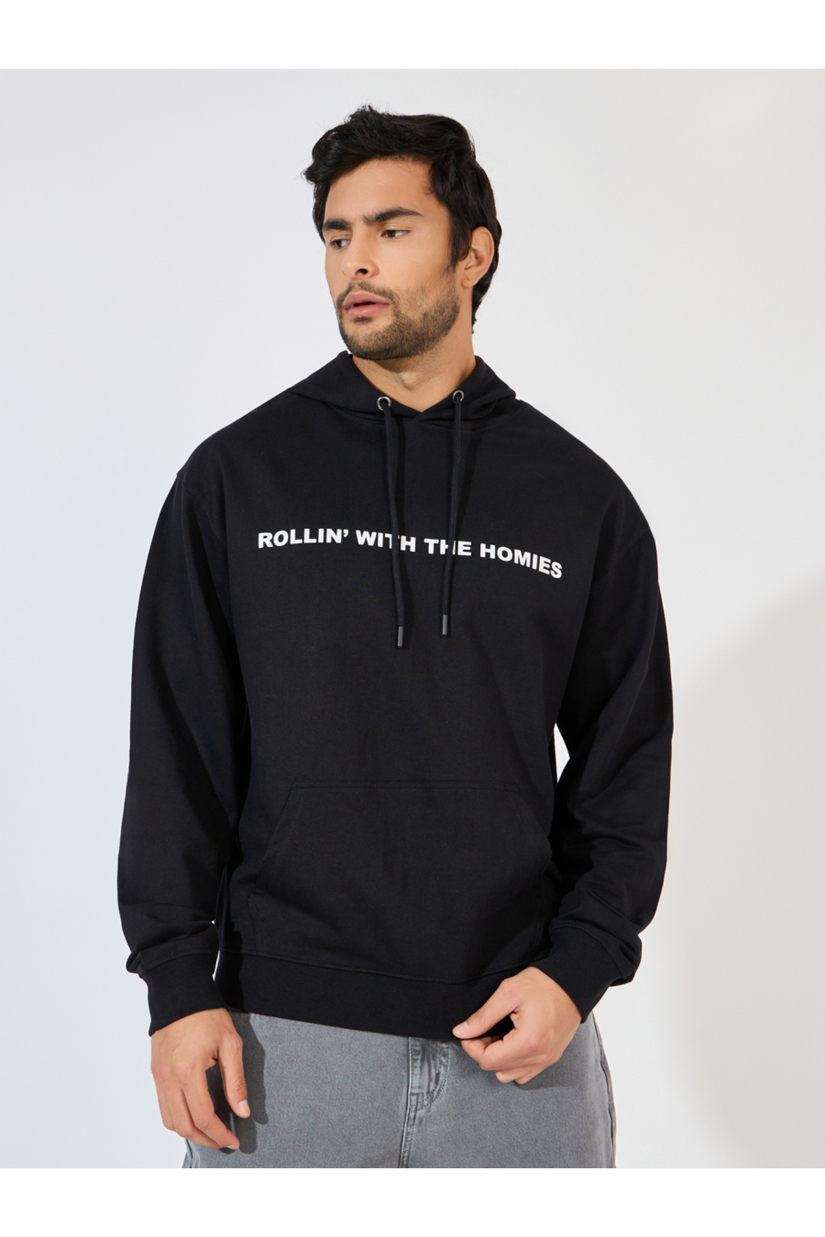 Styli Slogan Text Print Relaxed Fit Hoodie