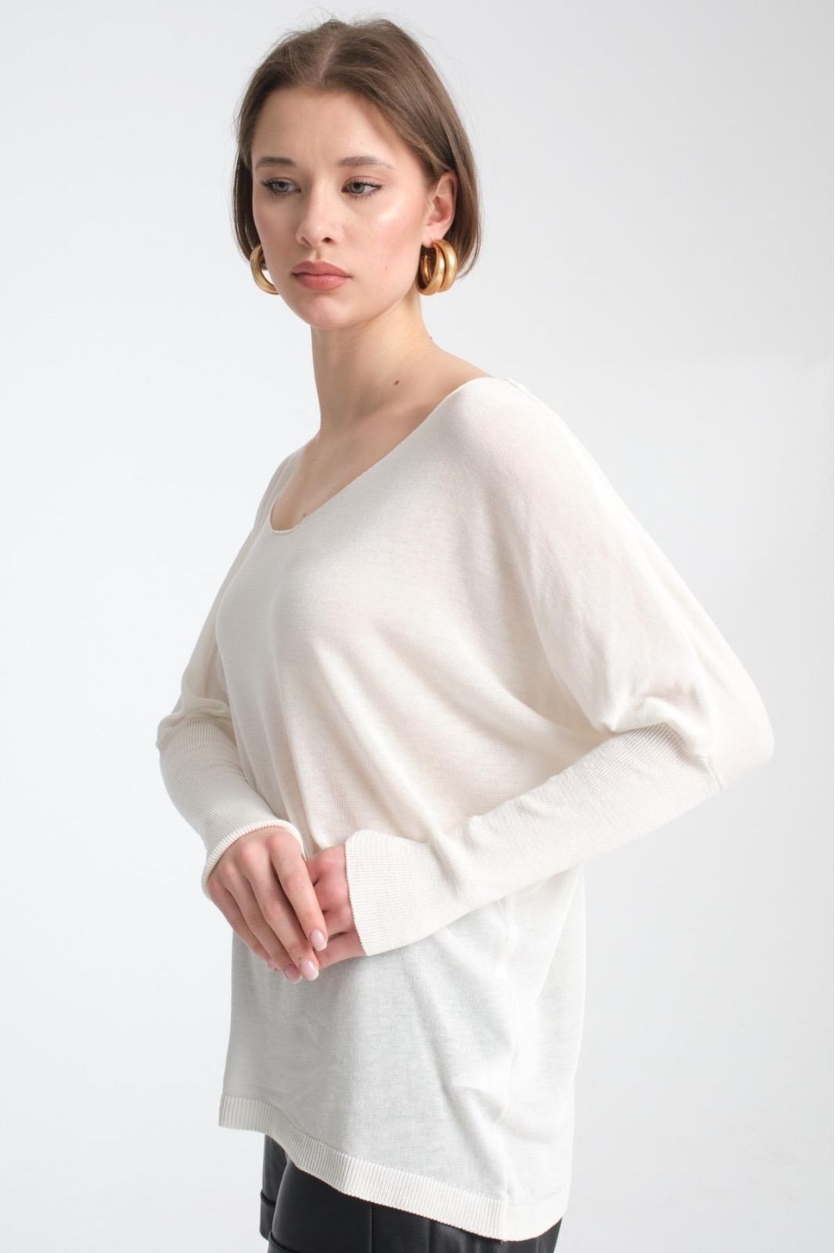 Su Moda-Îmbrăcăminte pentru femei Bluză Pulover subțire Guler în U Umăr în afara Brațului lung Mucegai confortabil Top subțire din viscoză Îmbrăcăminte 4