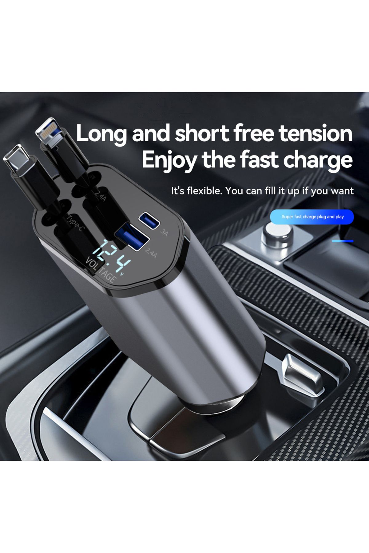 Choice-120W 4 IN 1 Retractable Car Charger USB C Cable For IPhone Huawei Samsung Fast Charge Cord Cigare... 2