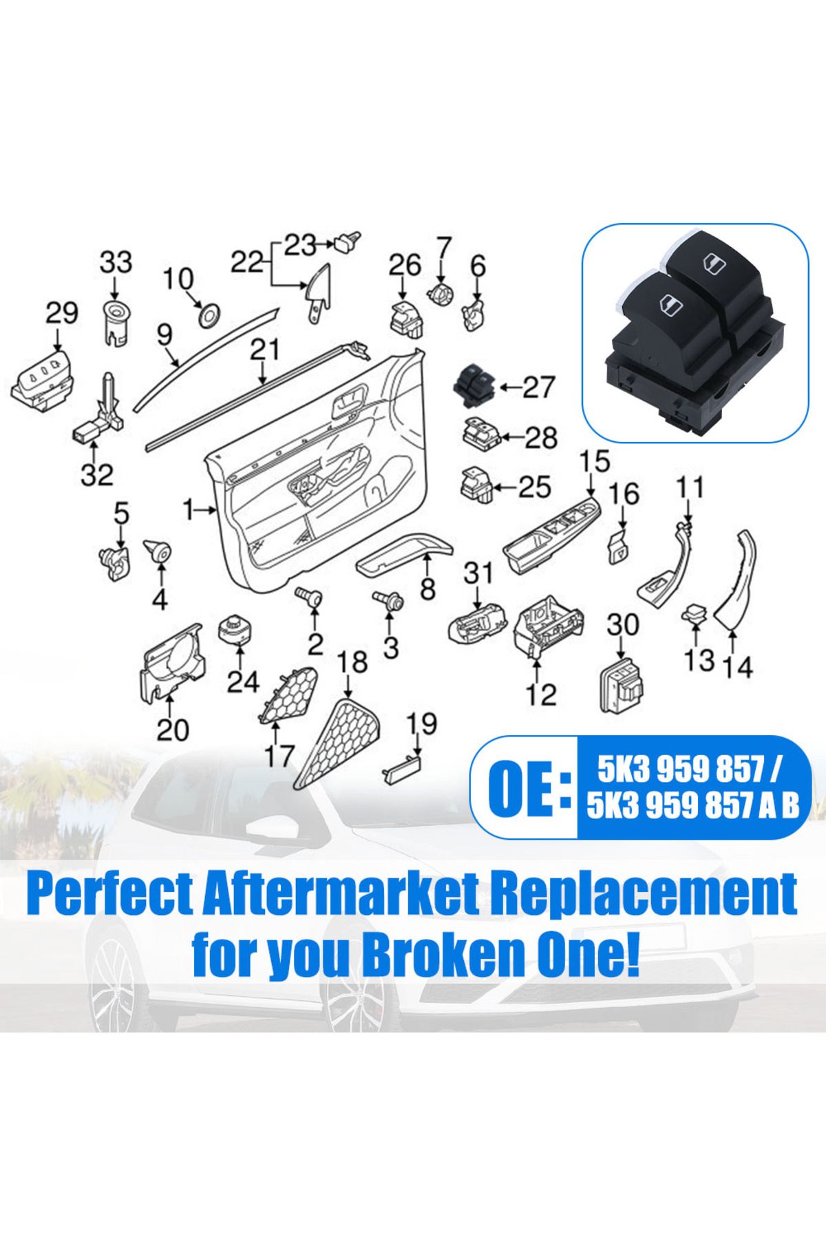 PQY-Window Control Switch Button Driver Side For VW Eos Golf MK5 MK6 GTI 2 Door Scirocco Tiguan Polo ... 4