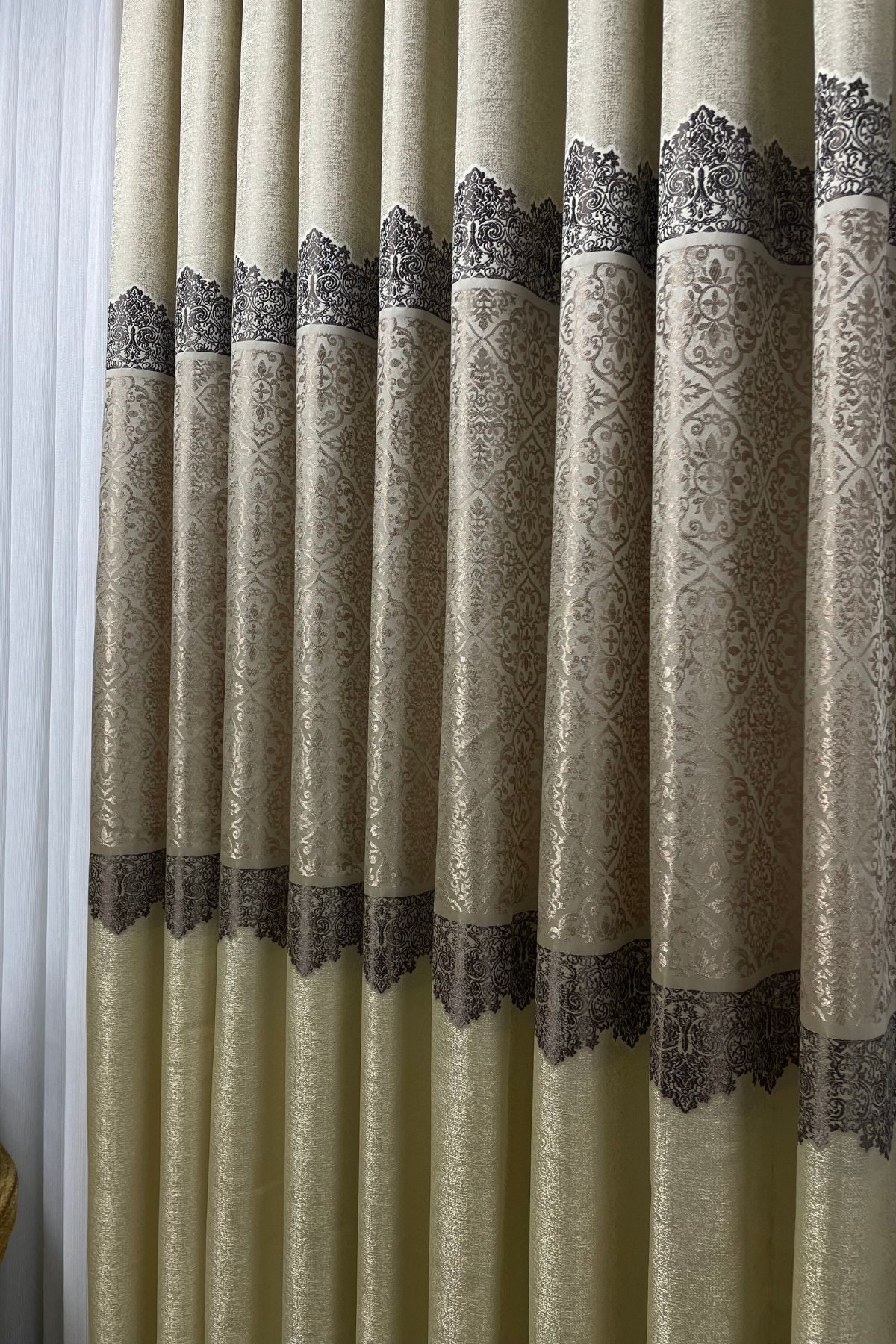 Cortibo-Beige Sapphire 1 to 3 Tight Pleated Panel Background Curtain 4