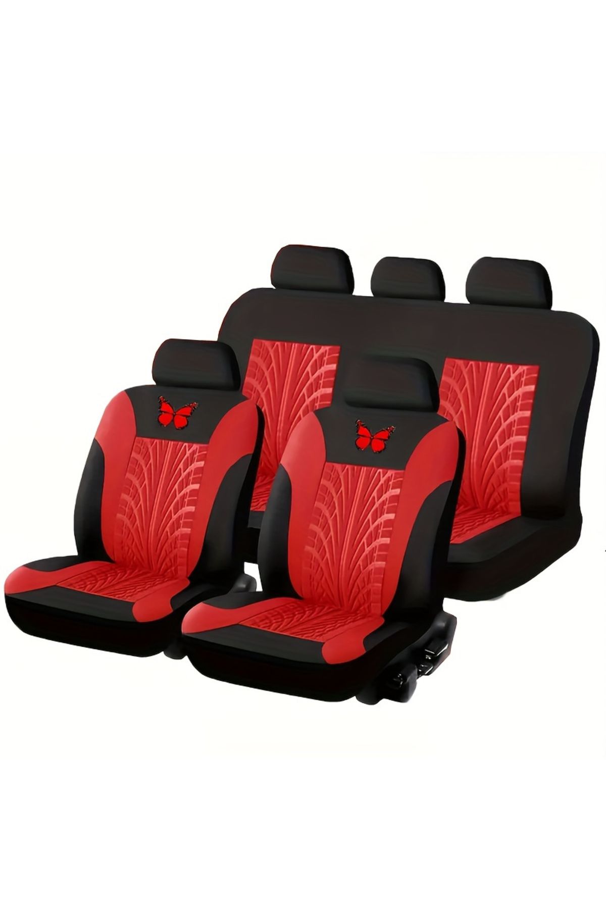 Choice-Red 9PCS Universal Car Seat Cover Set - Red Butterfly Embroidery Design - Protects Seats From Stains 1