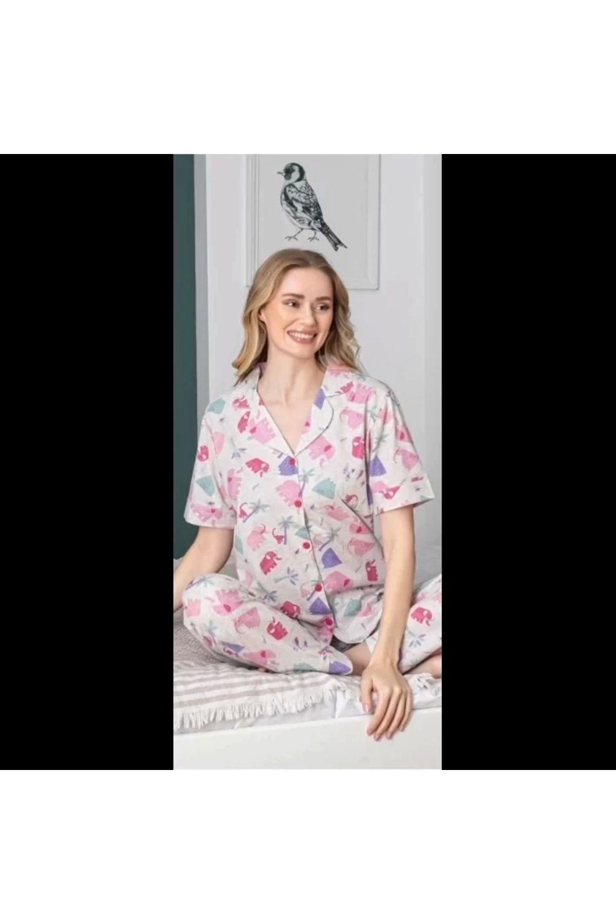 Nemere Freshness 107 Fil Desenli Patlı Kısa Kol Pijama Takımı