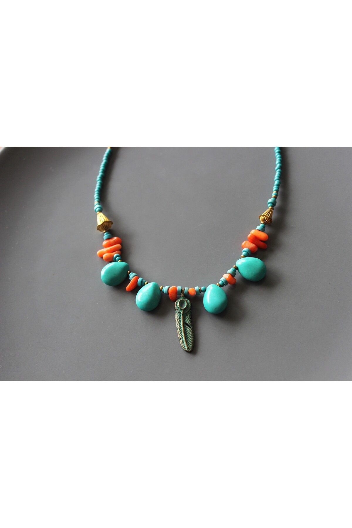 dela otantik-Handmade Turquoise Bohemian Necklace - Authentic Jewelry with Shippings - Beaded Boho Necklace Gift 4