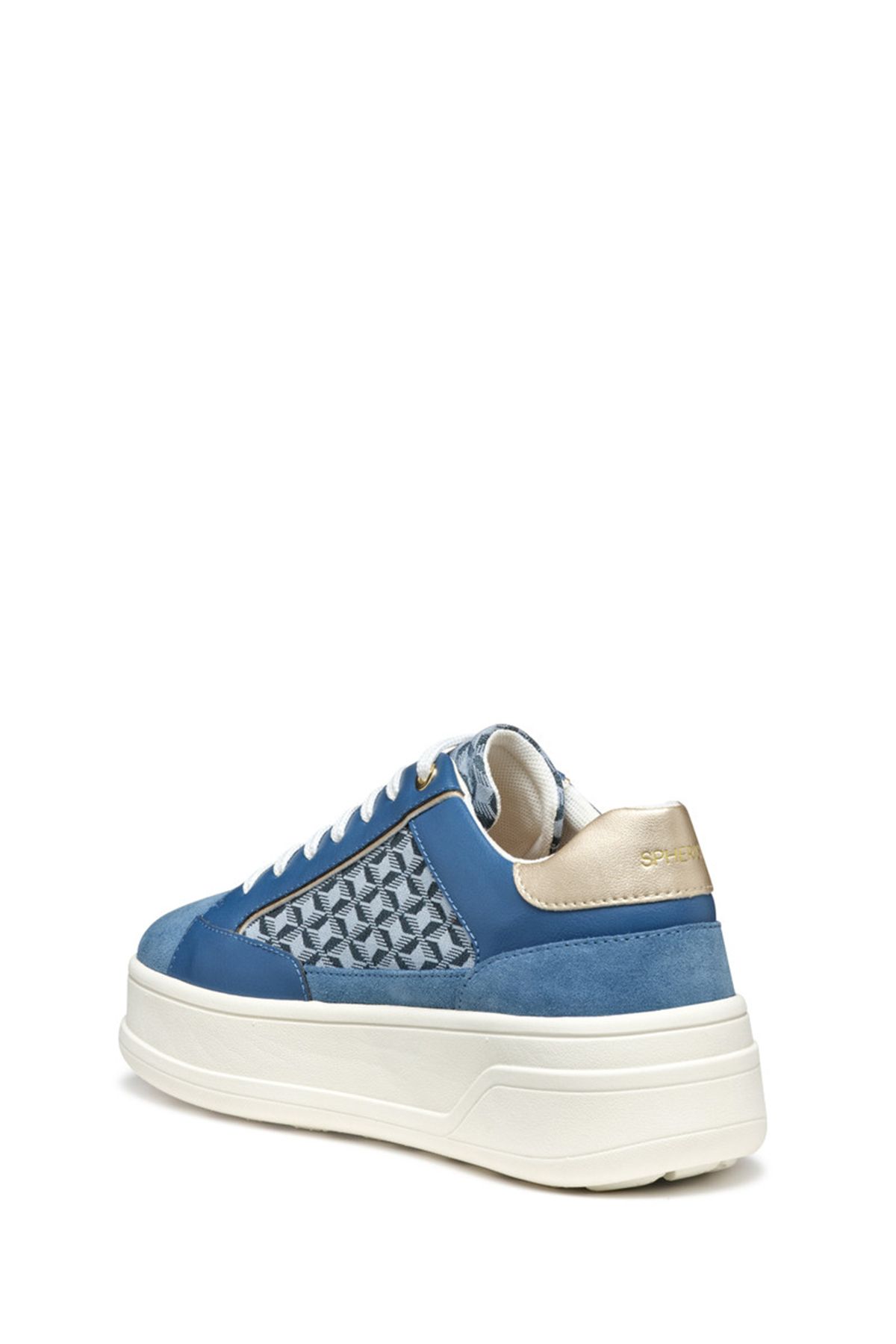 Geox-Women's Blue D Spherica Ecub - 2 B - Em.Te + Water Lace Patterned Thick Soled Leather Sneaker D55Wv 2