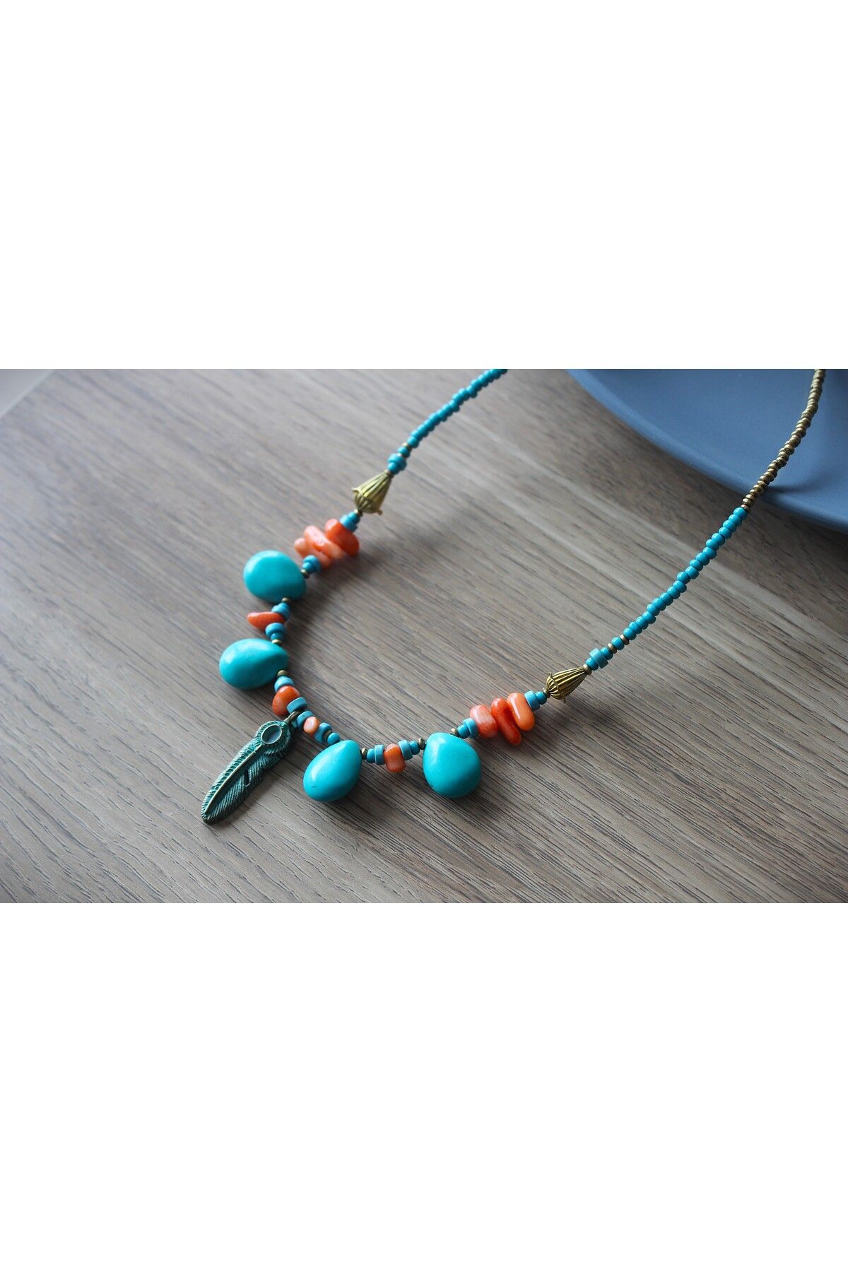 dela otantik-Handmade Turquoise Bohemian Necklace - Authentic Jewelry with Shippings - Beaded Boho Necklace Gift 6