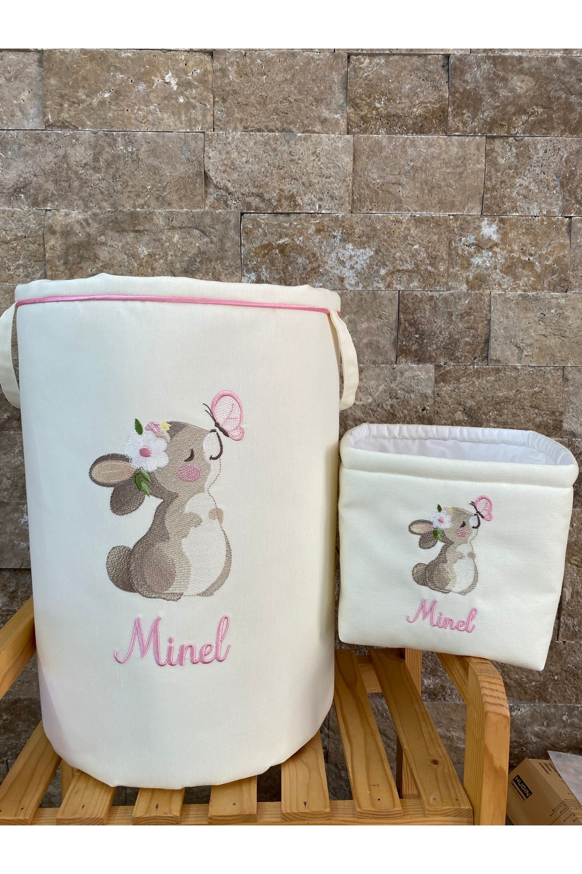 HS Home Baby Kelebekli Tavşan Nakışlı Kirli & Oyuncak Sepet Seti fotoğrafı 2 (önizleme)