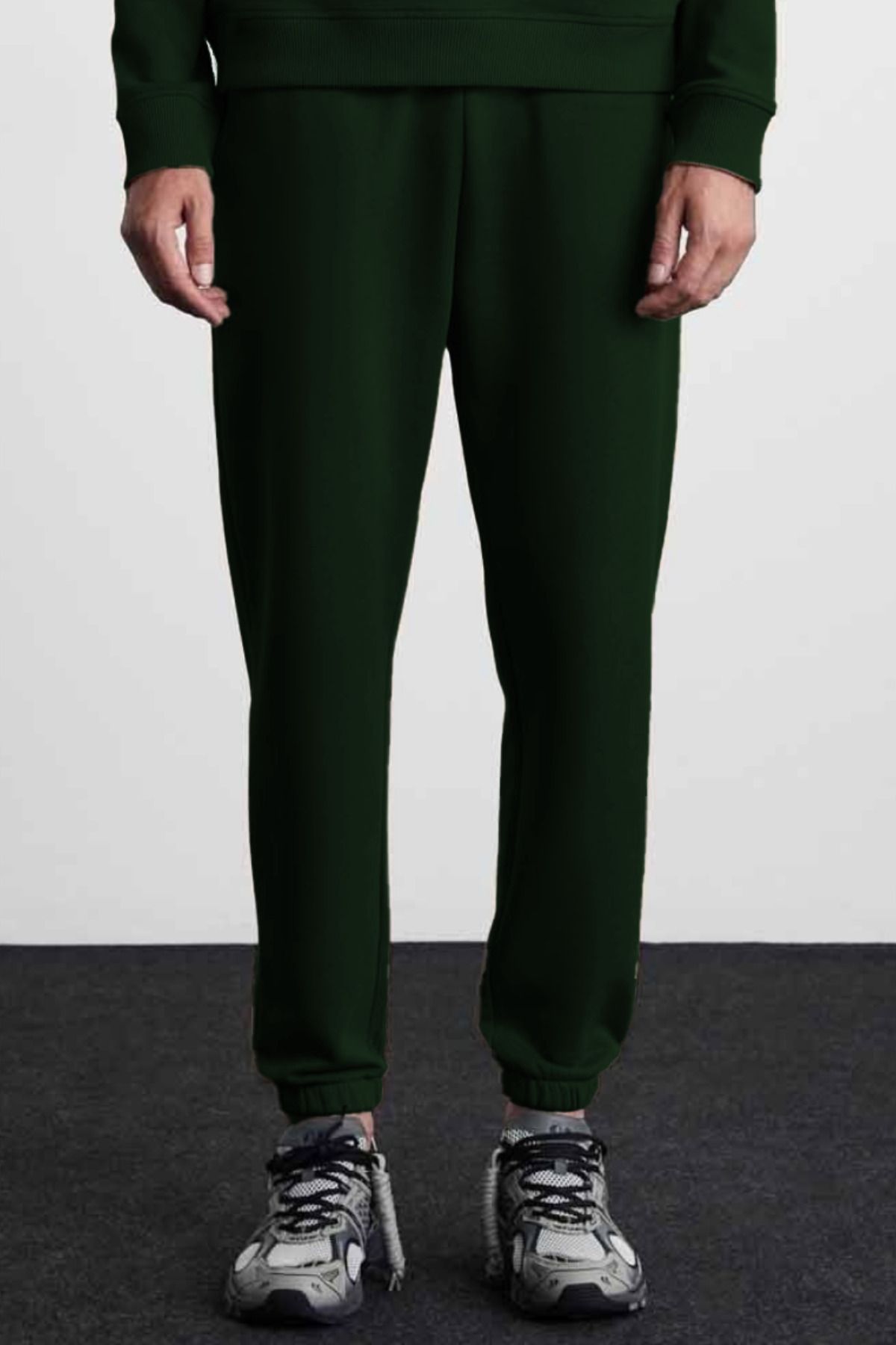 ruNadeS-Ανδρική σκούρα πράσινη Basic Standard Fit Άνετη φόρμα Jogger με 3 νήματα μπλε βαμβακερή φόρμα 1