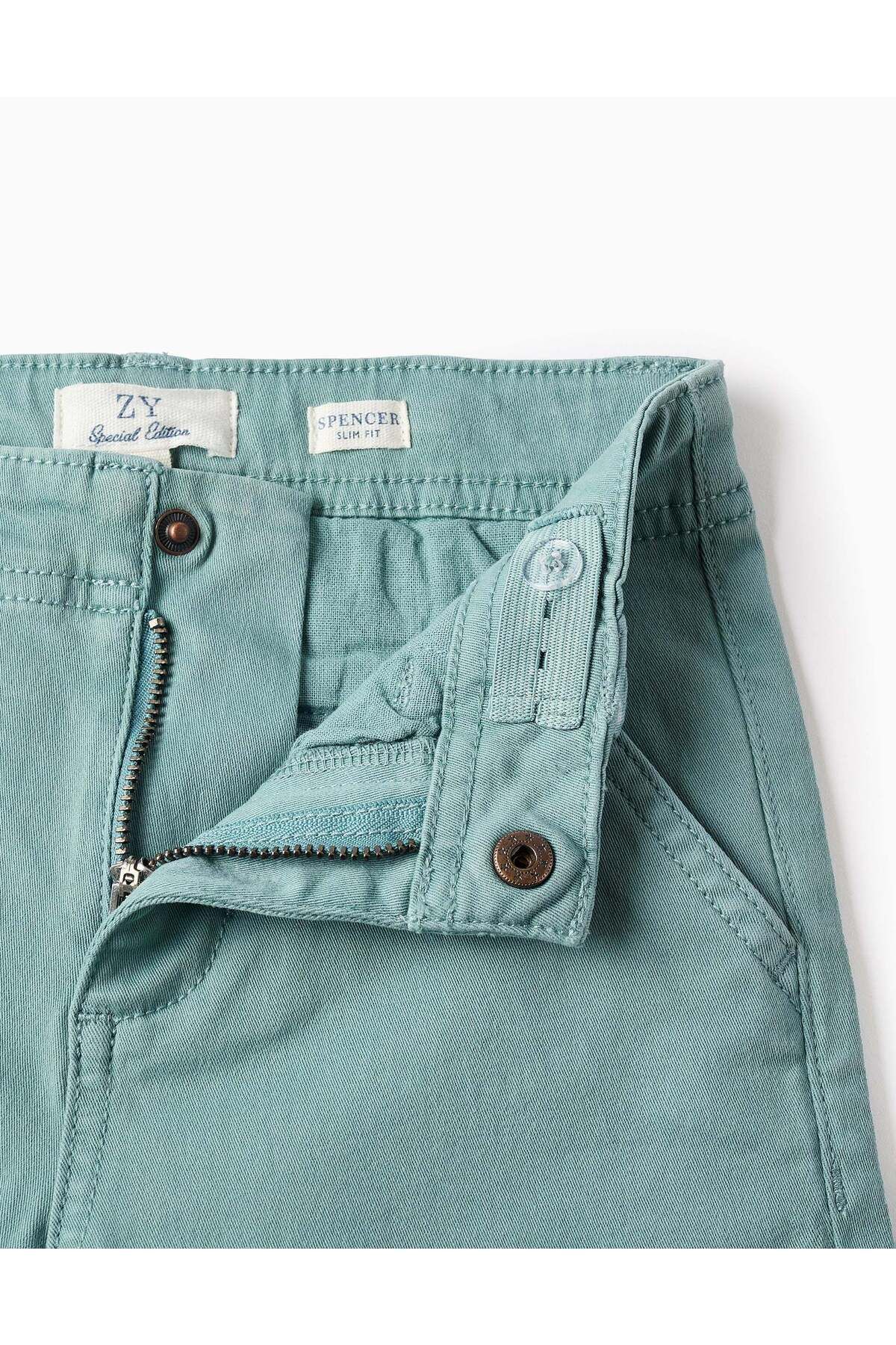 Ziddy-Slim Twill Chino Trousers for Boys, Aqua Green 3