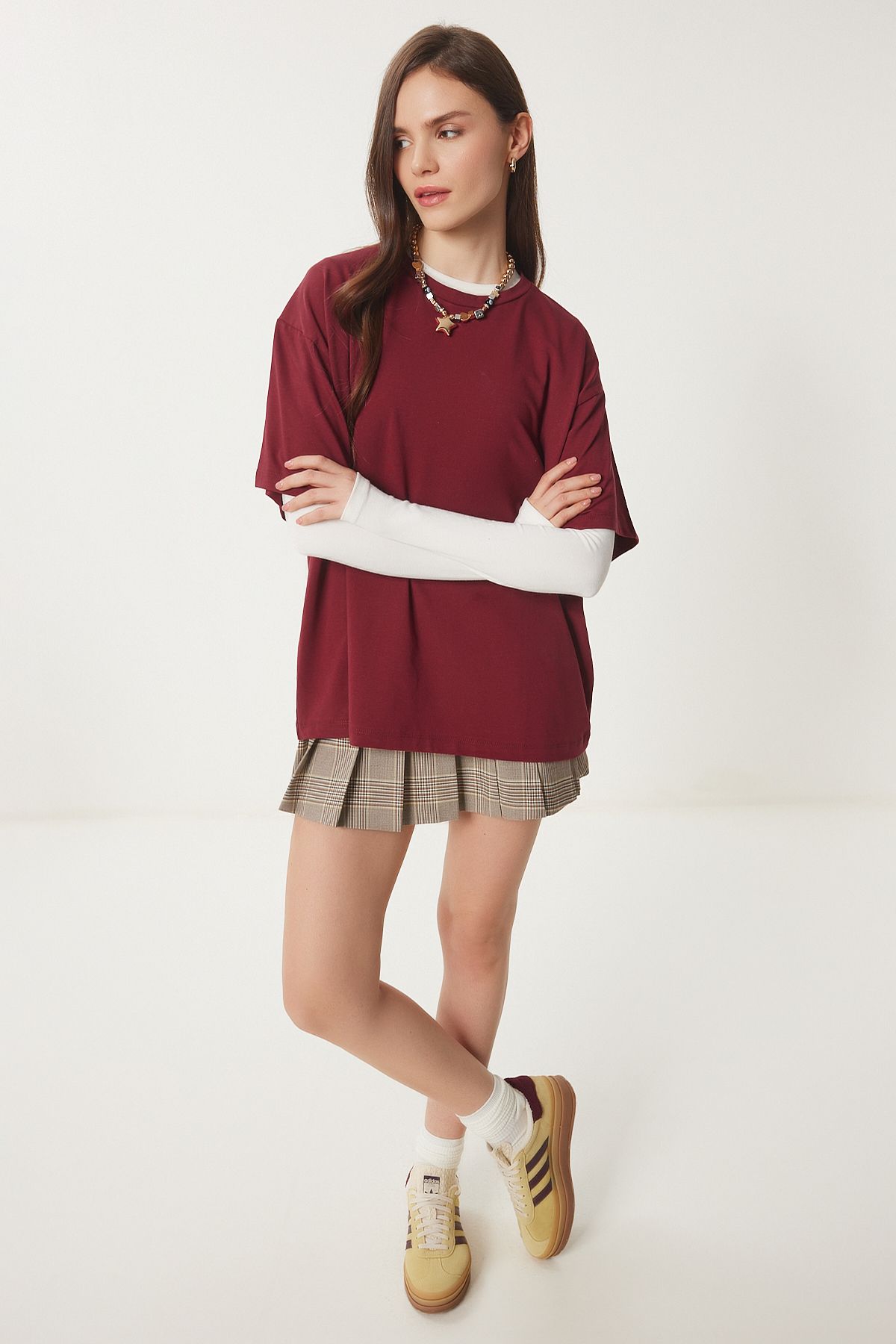 Lovelyİstanbul-Basic Oversize Knitted T-Shirt Claret Red Lhw0003 4