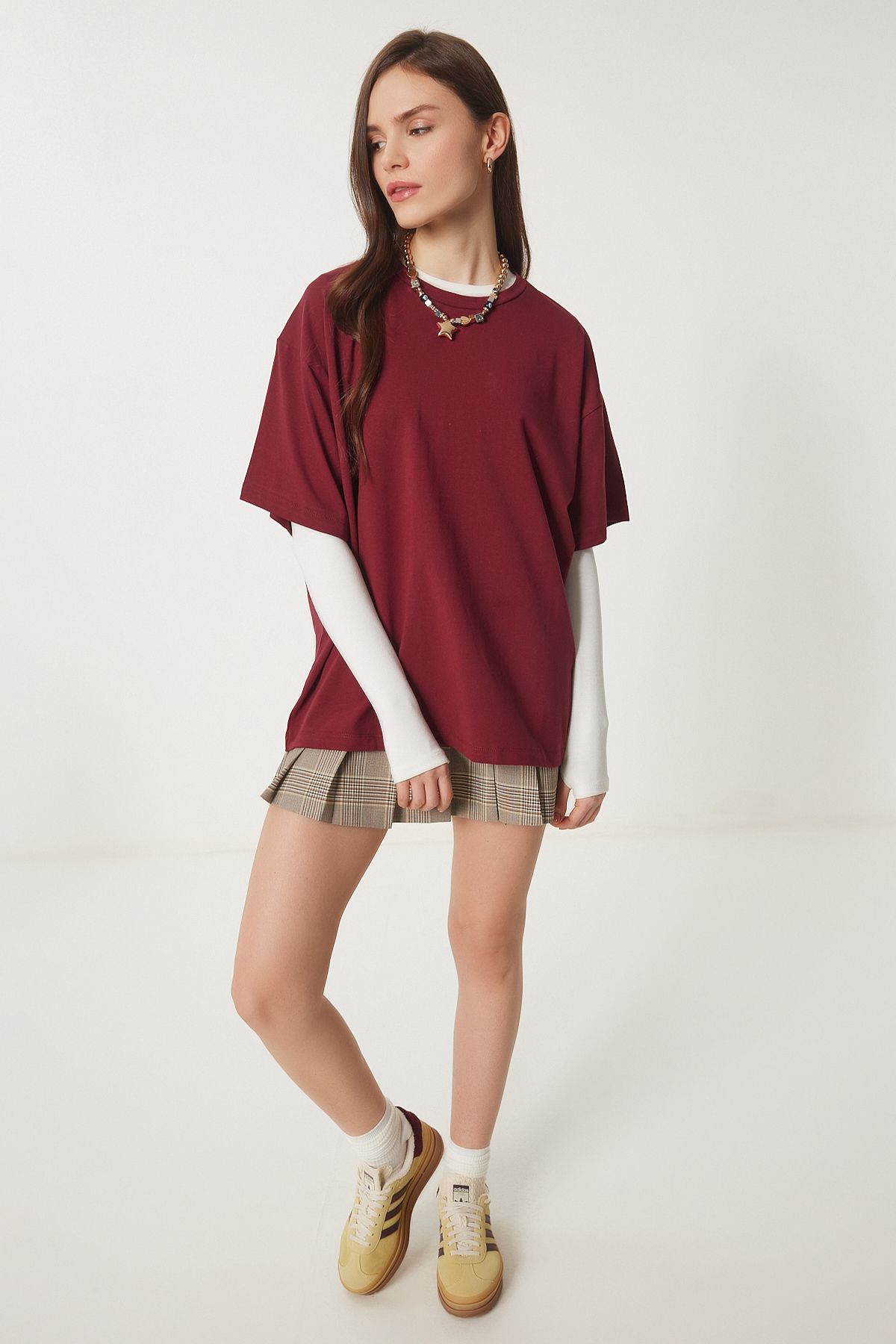 Lovelyİstanbul-Basic Oversize Knitted T-Shirt Claret Red Lhw0003 3