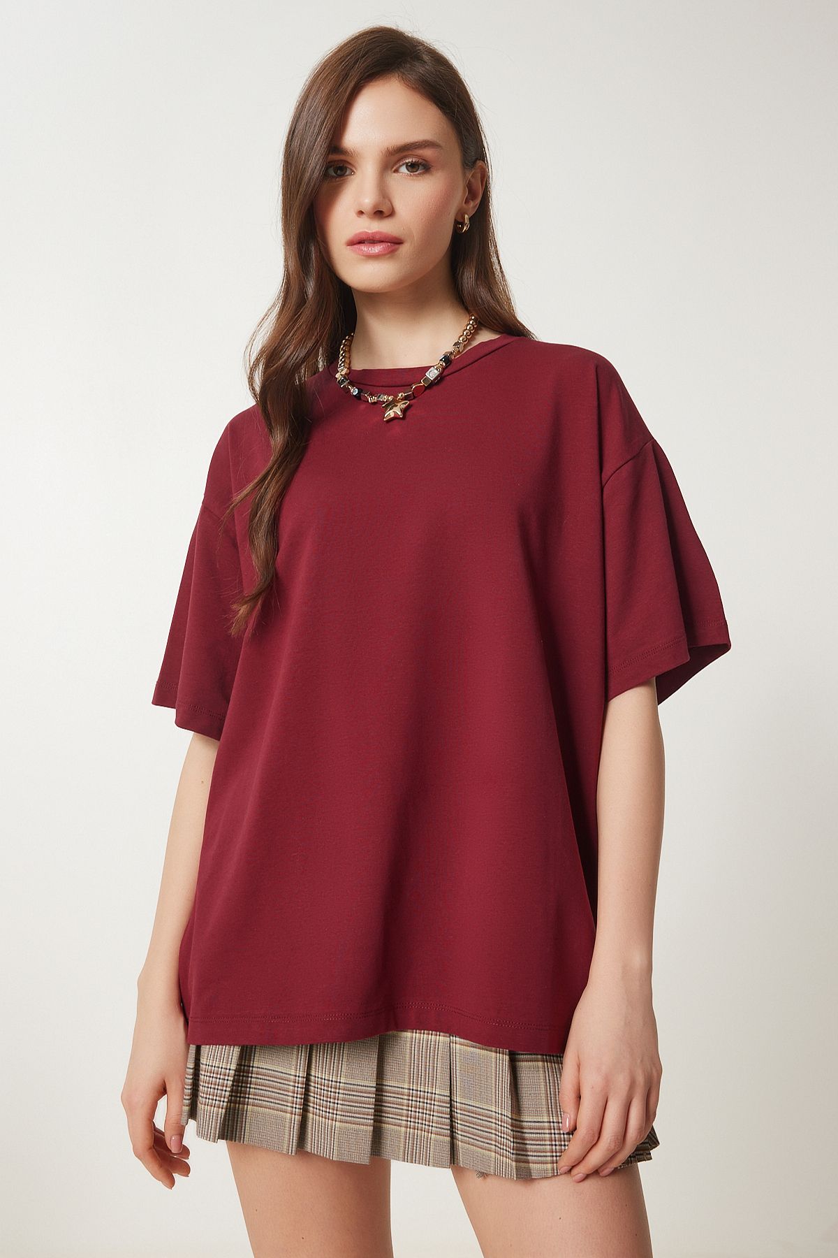 Lovelyİstanbul-Basic Oversize Knitted T-Shirt Claret Red Lhw0003 2