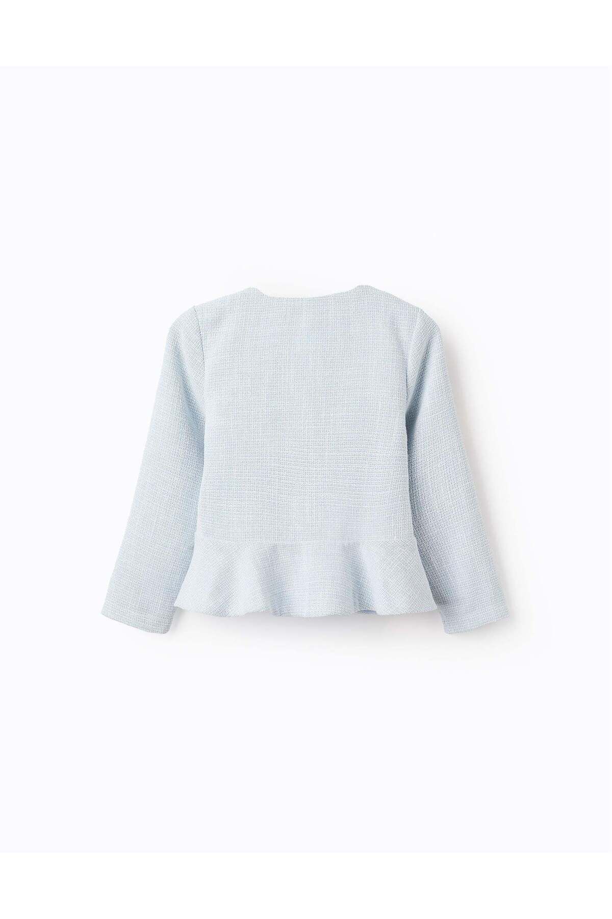 Ziddy-Tweed Frill Jacket for Girls, Light Blue 3