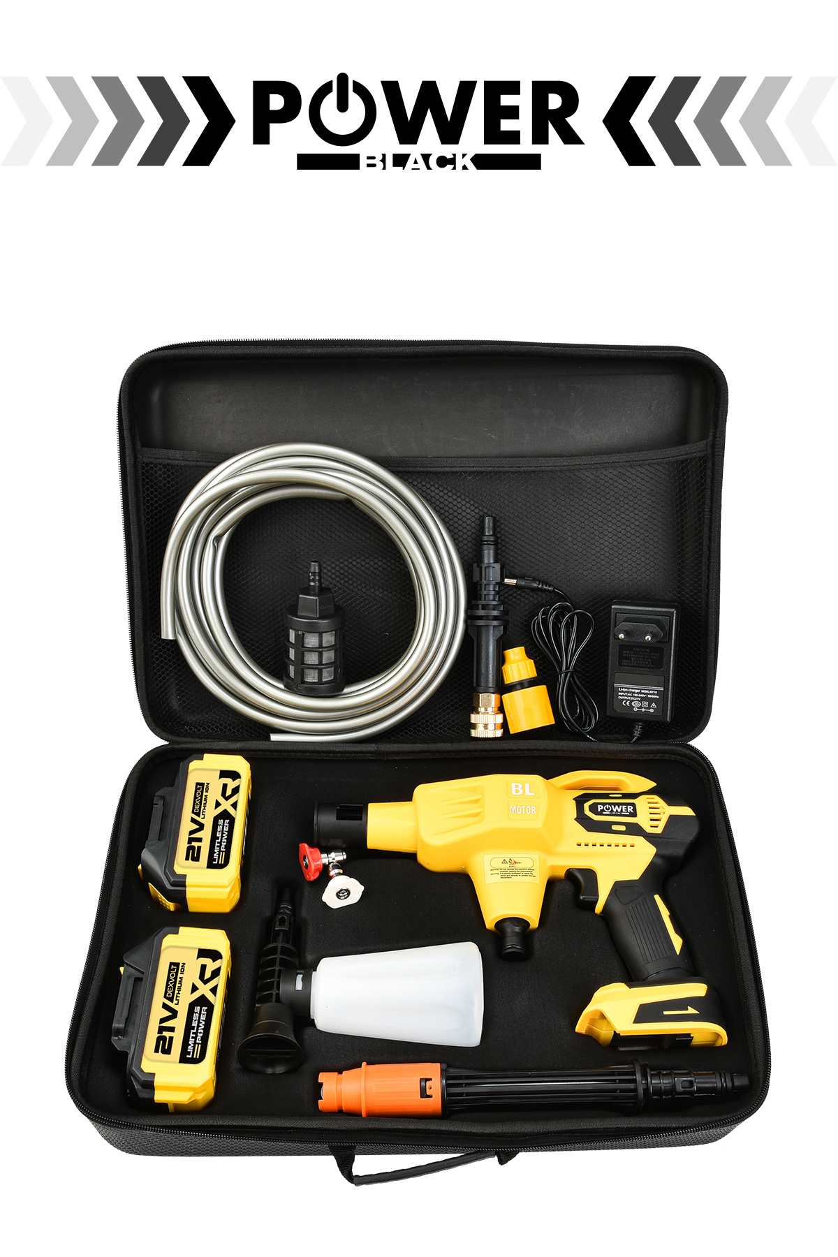 POWER BLACK Kömürsüz Şarjlı Oto Yıkama Makinesi Çift Akülü Bahçe