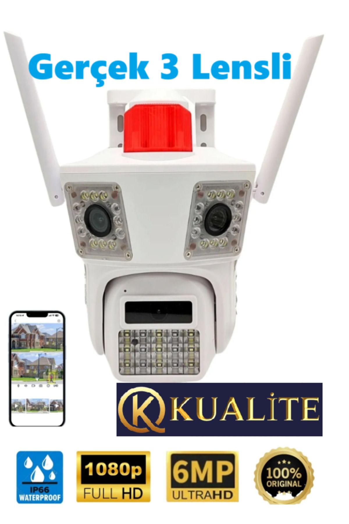 kendinalyap 3033 9 Mp Gerçek 3 Lensli Gece Görüşlü Doğru Gerçek Renk Kristal Lens Wifi Ptz Kamera