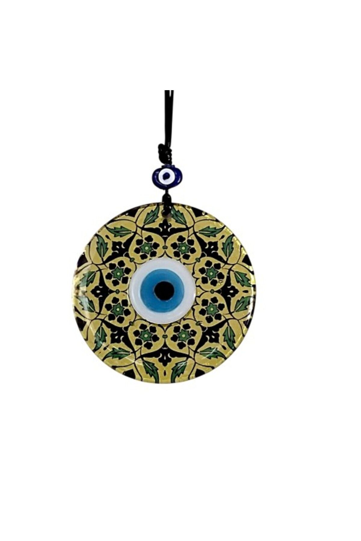 Mu Art Ahşap Altın Varaklı Ve Siyah Yaprak Desenli Nazar Boncuklu Füzyon Cam Duvar Süsü