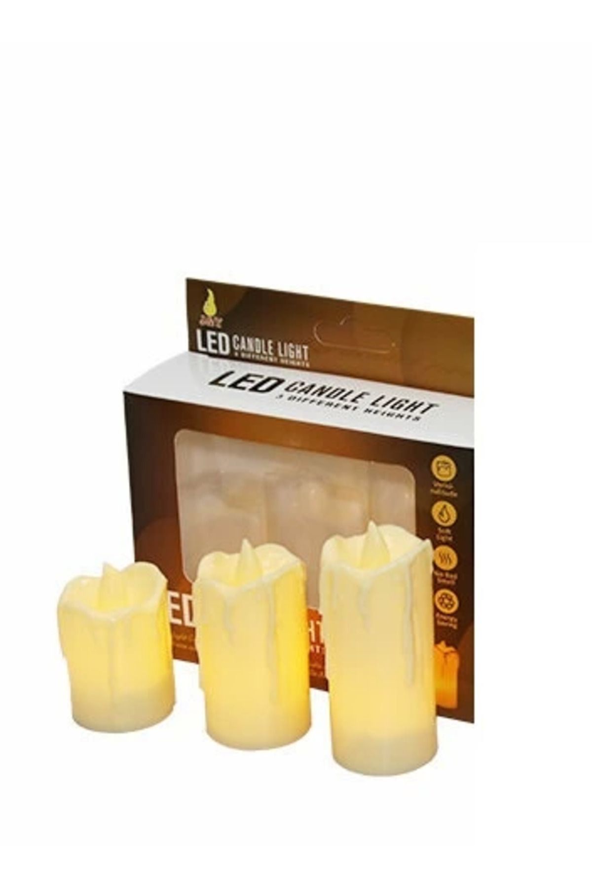 Eldenör Alevli Led Mum Hareketli Alev Görünümlü Dekoratif Mum - 3lü Set (orta Boy)