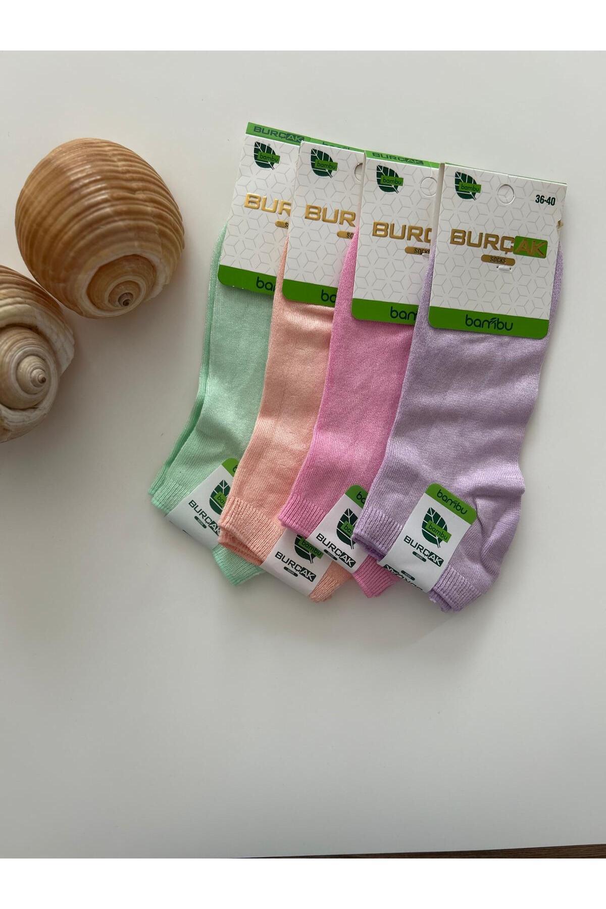 BURÇAK Kadın Bambu Patik Çorap 4'lü Set