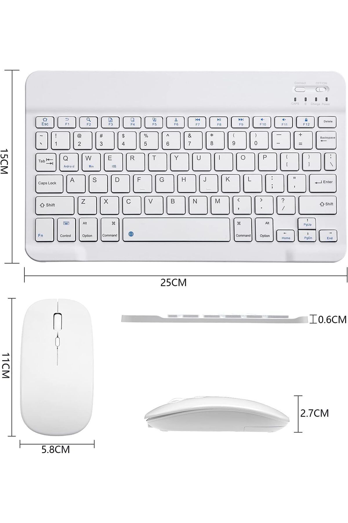 COOYA-White Bluetooth Keyboard and Mouse Combo,180g,25 x 15 x 0.6 cm,Suitable for IOS Android Windows 2