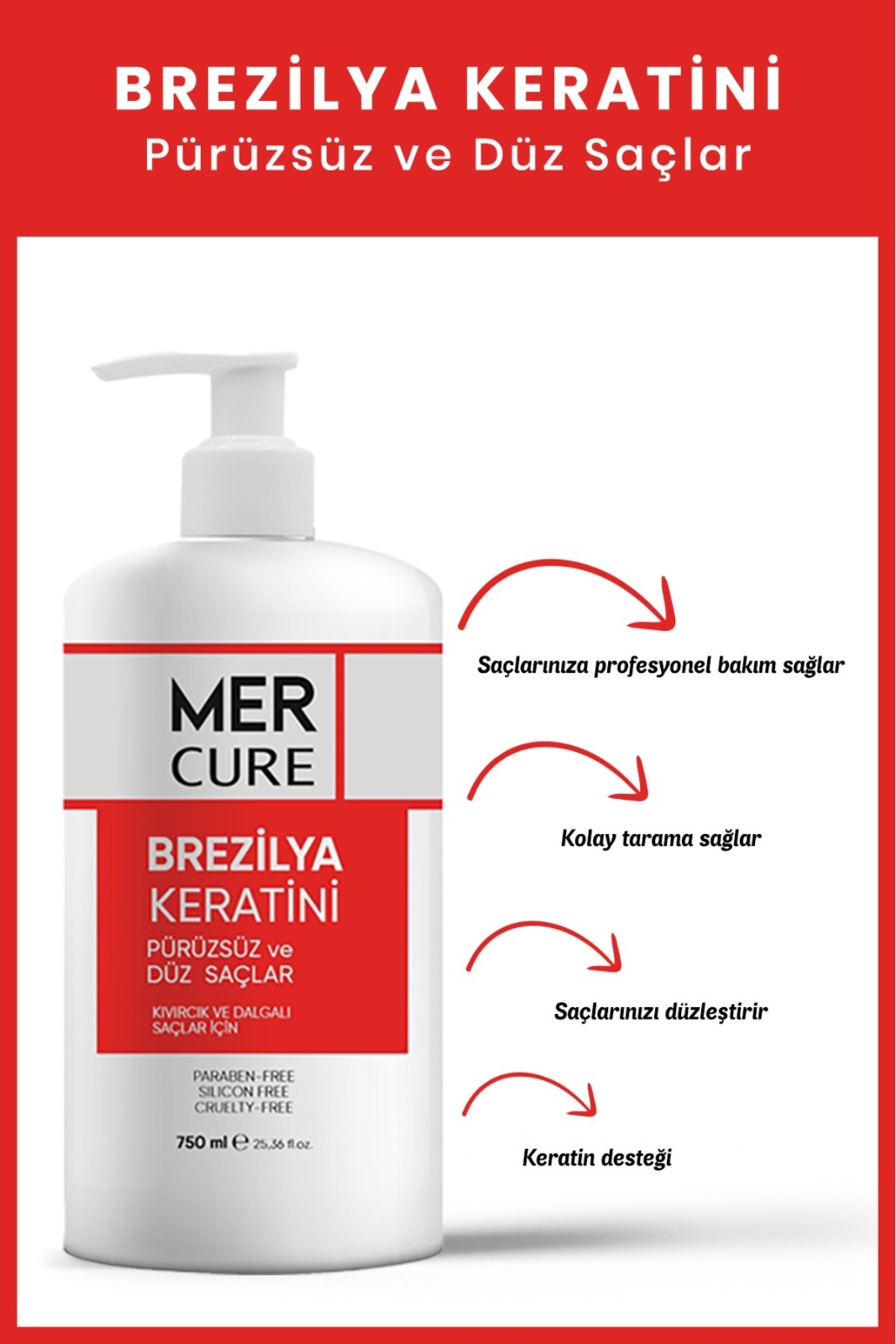 Mercure Saç Düzleştirici Keratin Bakımı Brezilya Fönü 750ml Kokusuz-Dumansız Evde Uygulama — 426001