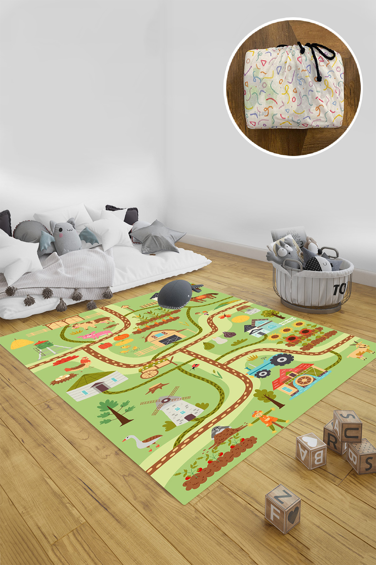 aymira home Katlanabilir Kılıf Hediye Oyun Matı Halı Türkçe İngilizce Kelime Öğrenme Çocuk Bebek Odası