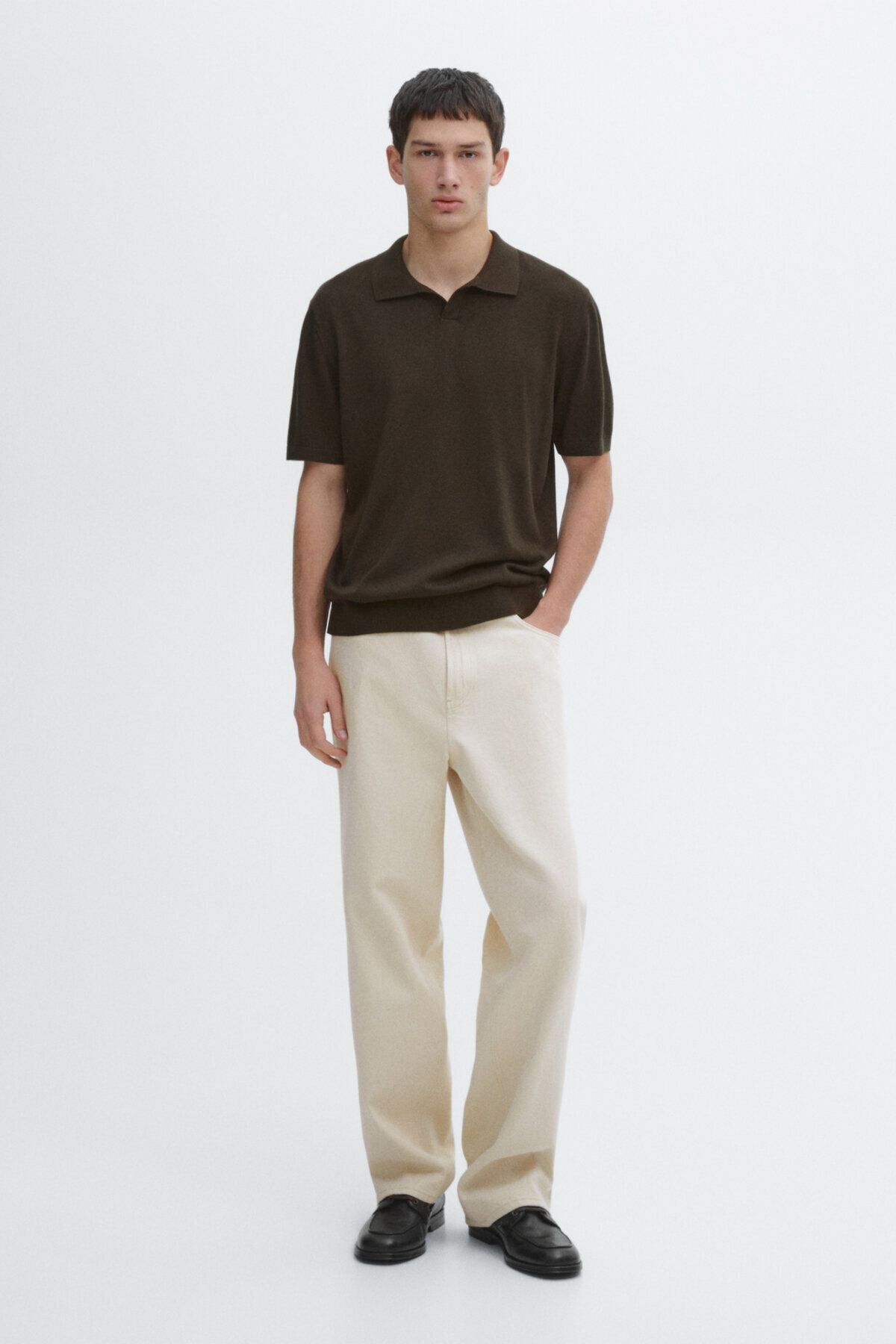 پلیور یقه پولو آستین کوتاه V-cut Massimo Dutti