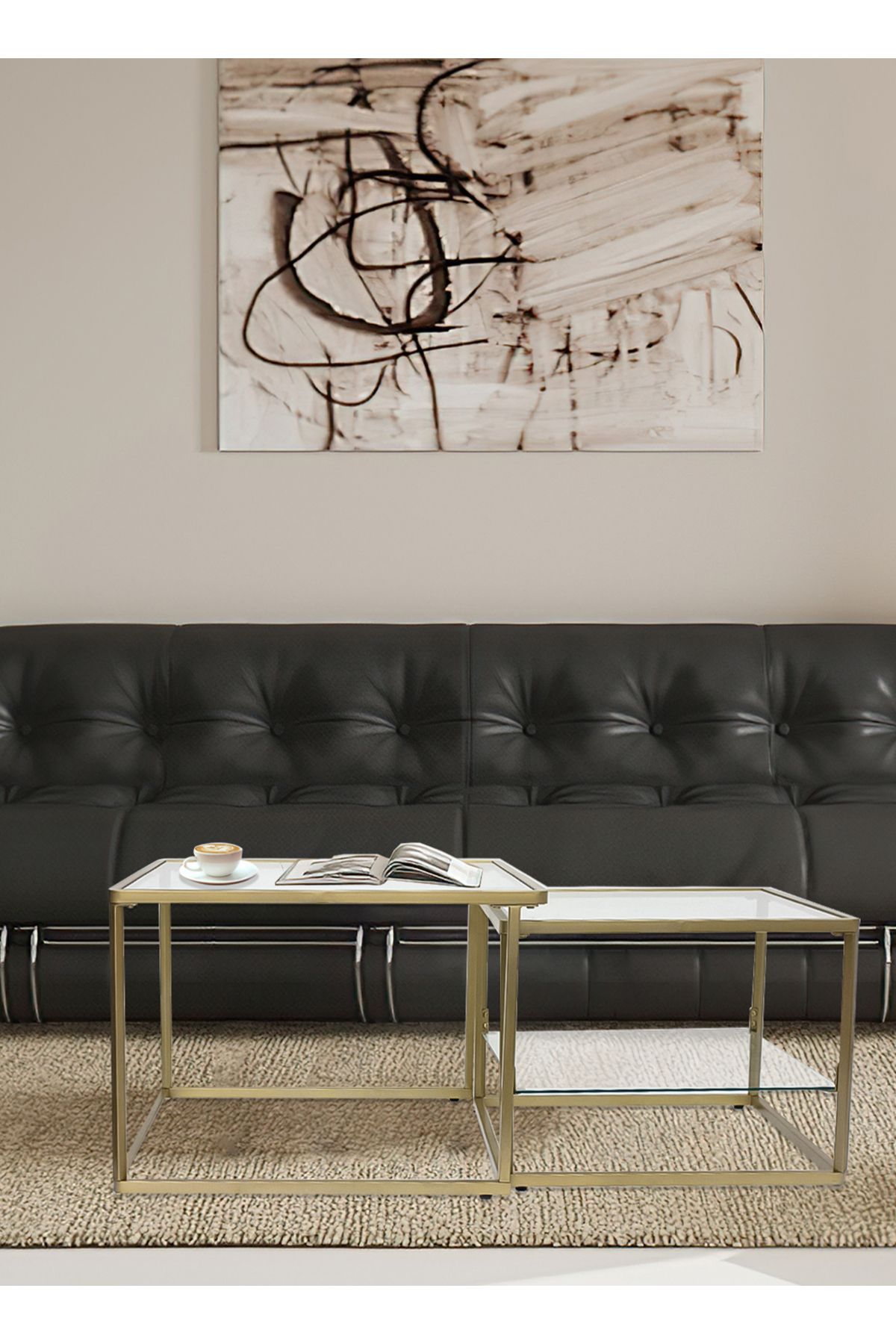 sharpdo-Modern Nested Coffee Table Set with High-low Combination Design 3