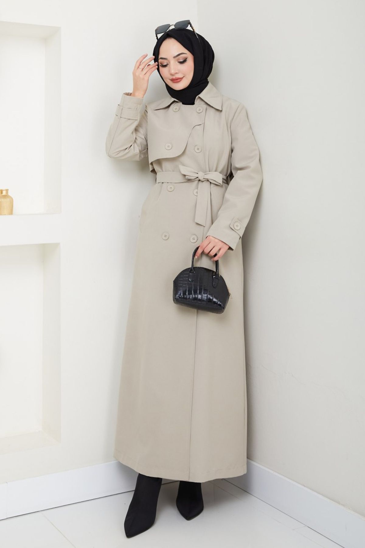 InStyle-Long Lined Stone Trench Coat with Cap Detail 1